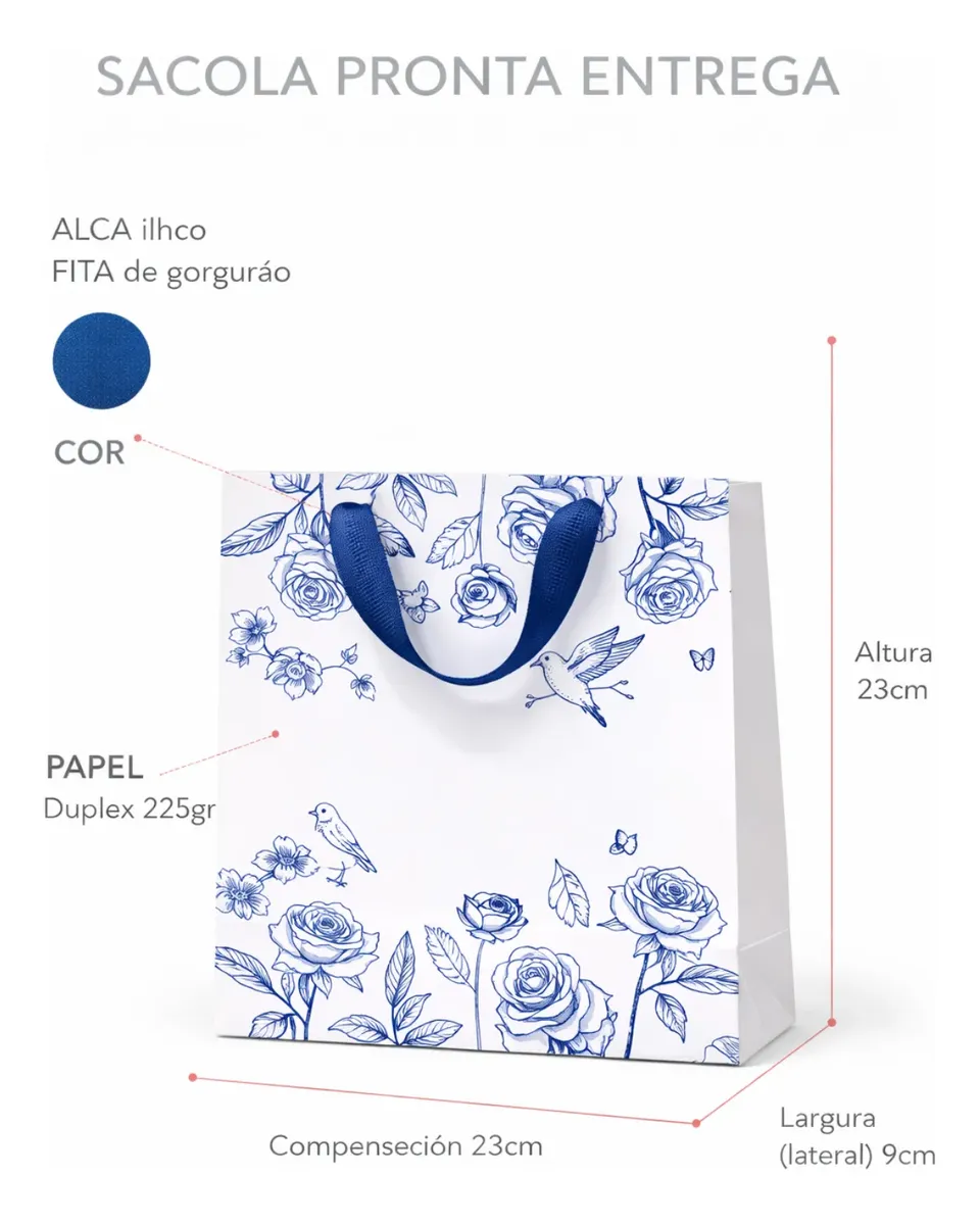 Sacola de Presente Floral Azul - 23x23