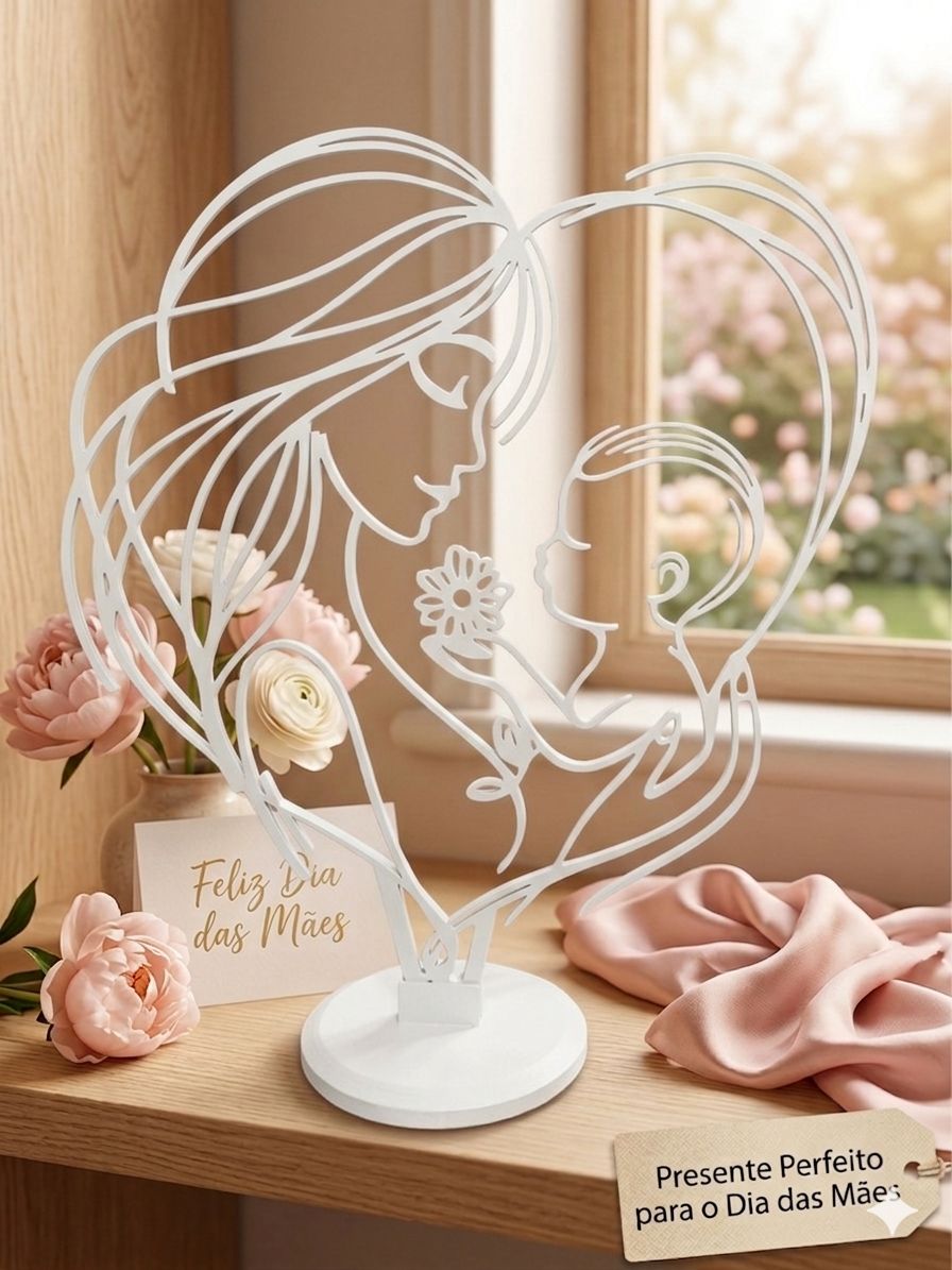 Escultura Mãe e Filho em Metal feita em impressão 3d