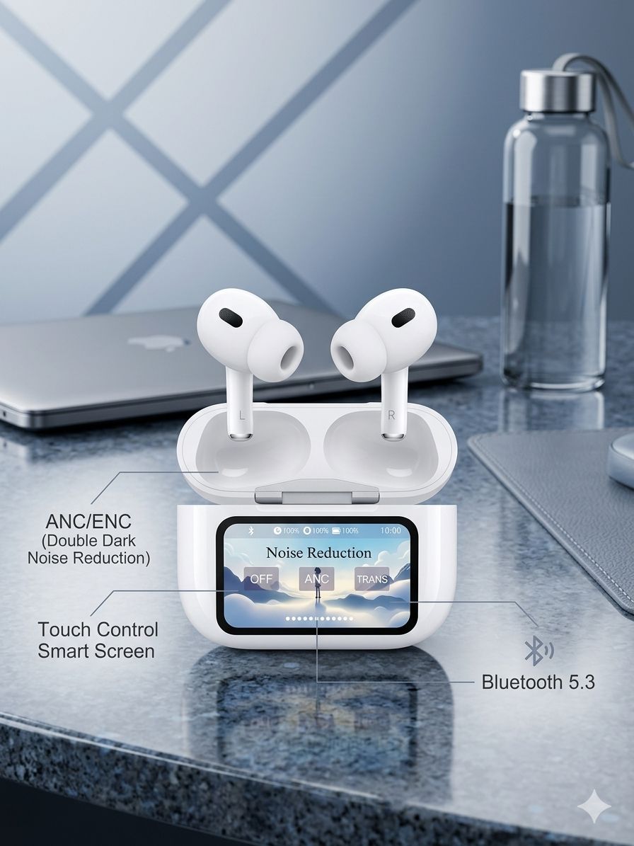 Fones de Ouvido Bluetooth com Tela Touch