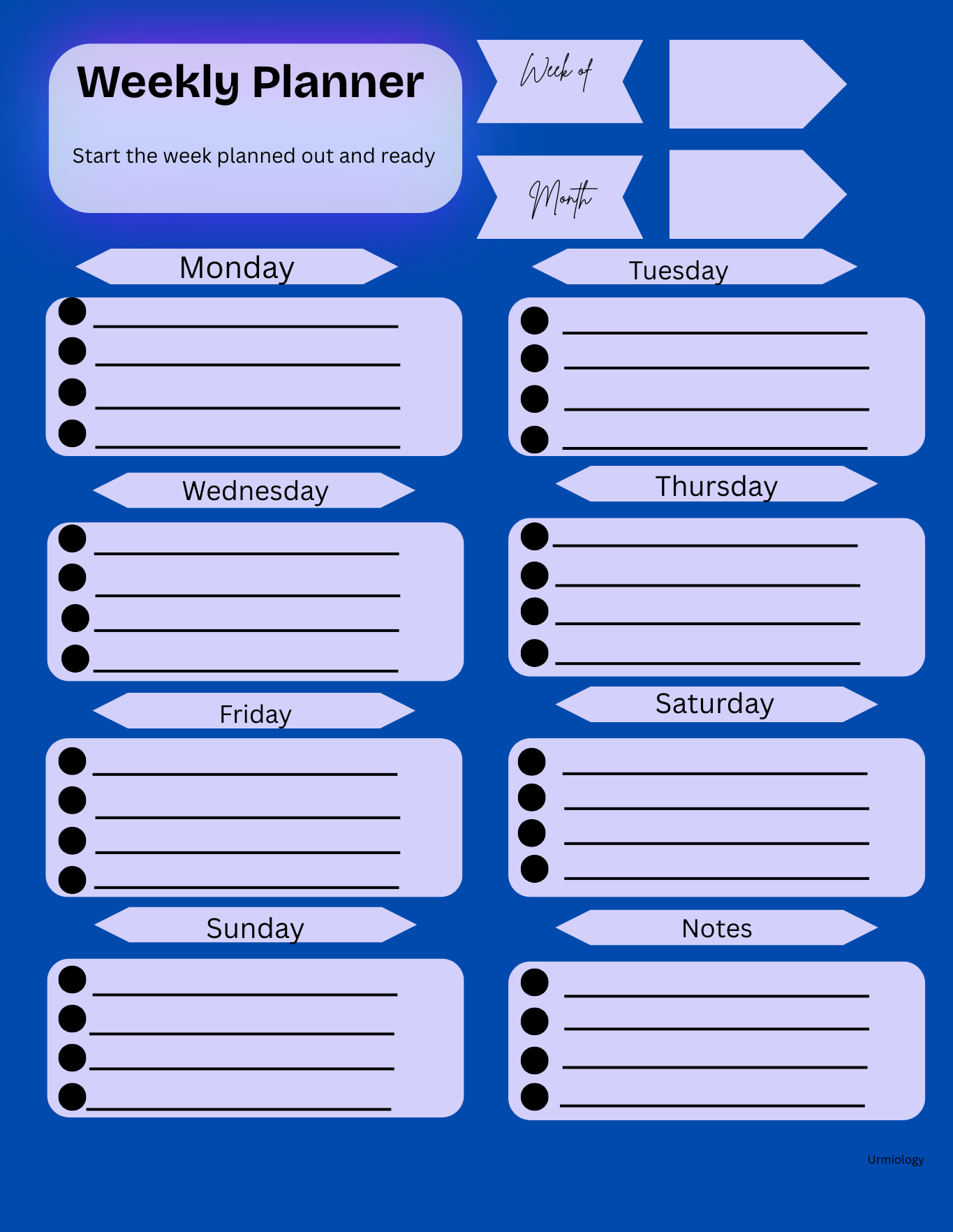 Cobalt Blue Weekly Planner Digital Template