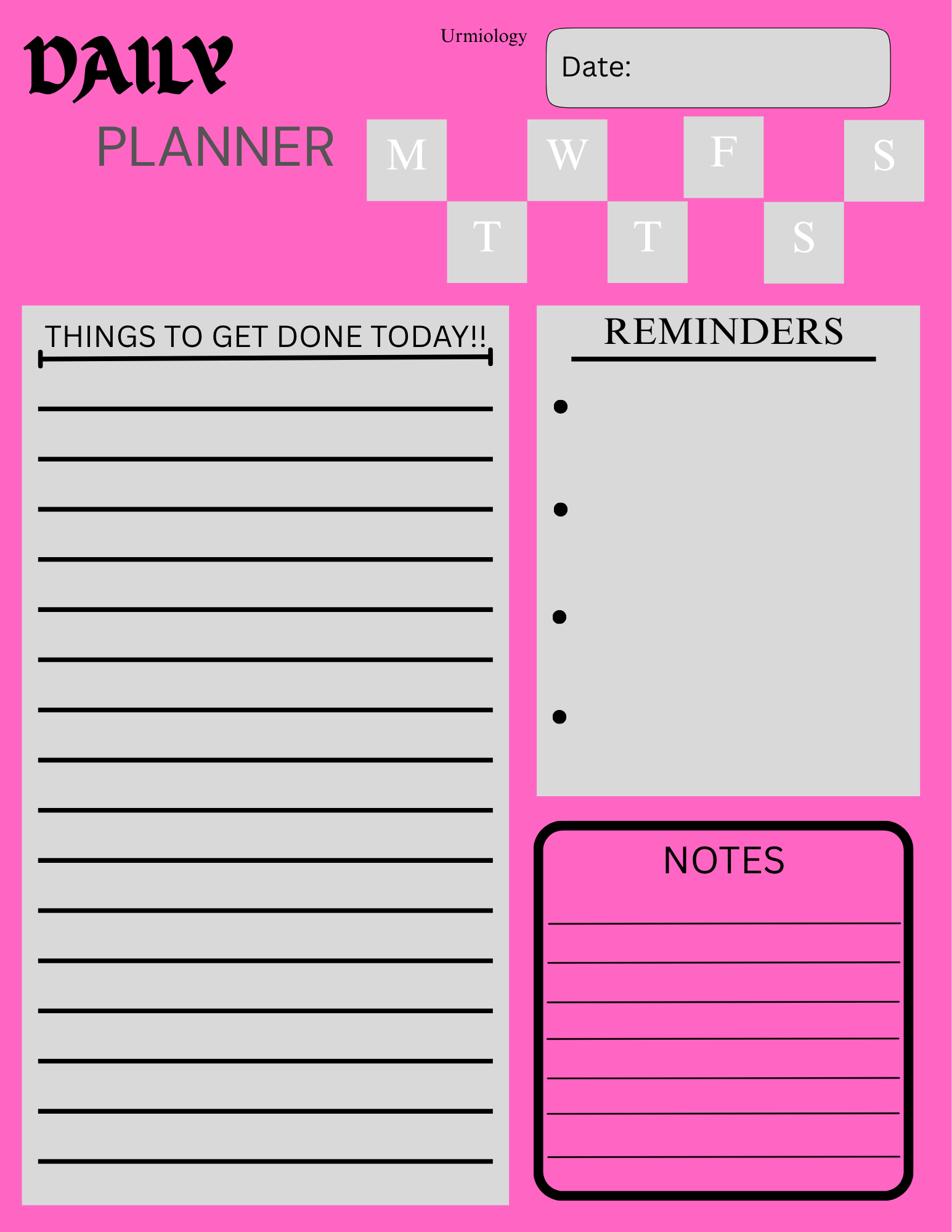 Pink & Grey Daily Digital Planner