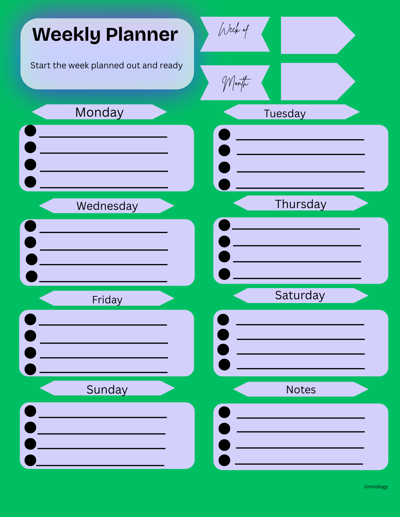 Green Weekly Planner Digital 