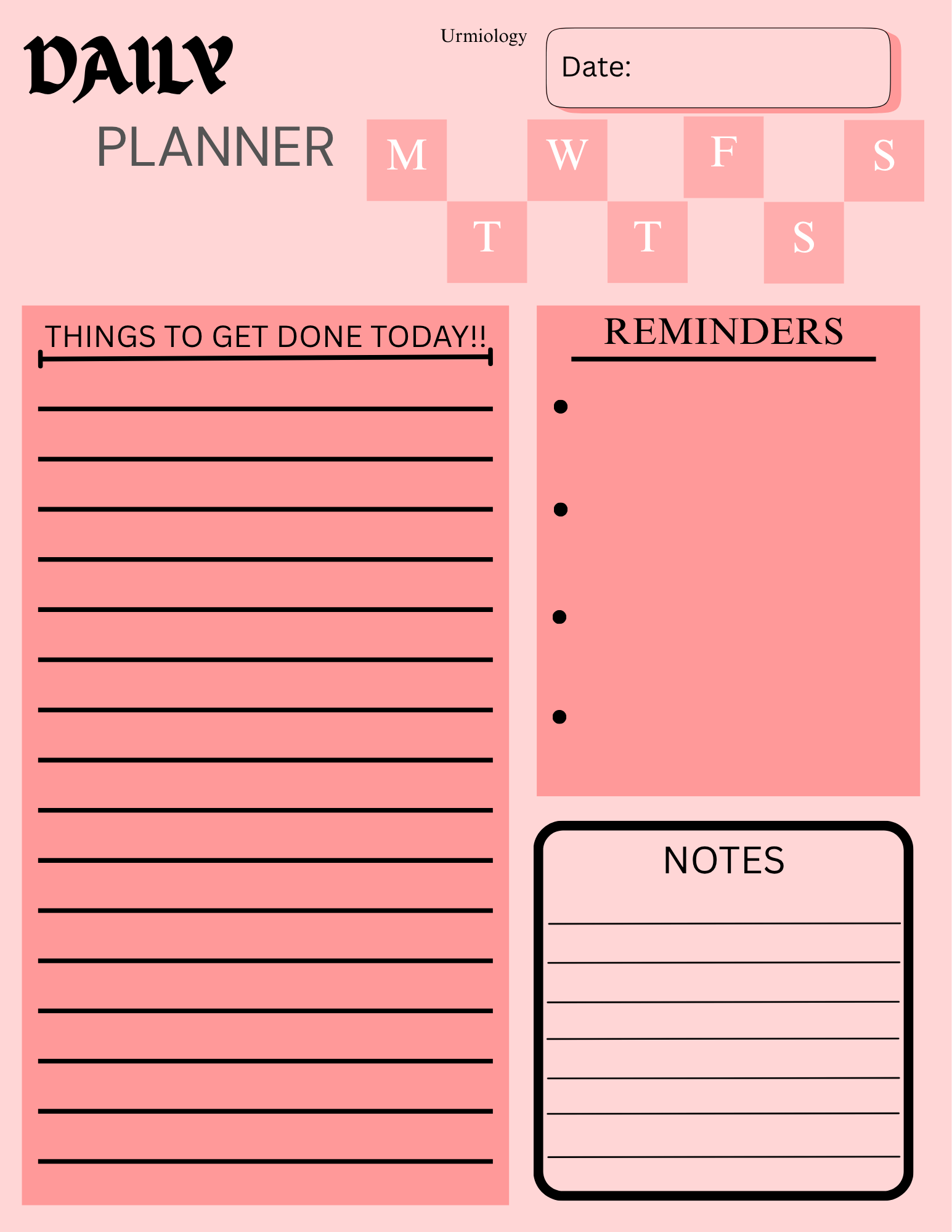 Pink Daily Planner Template