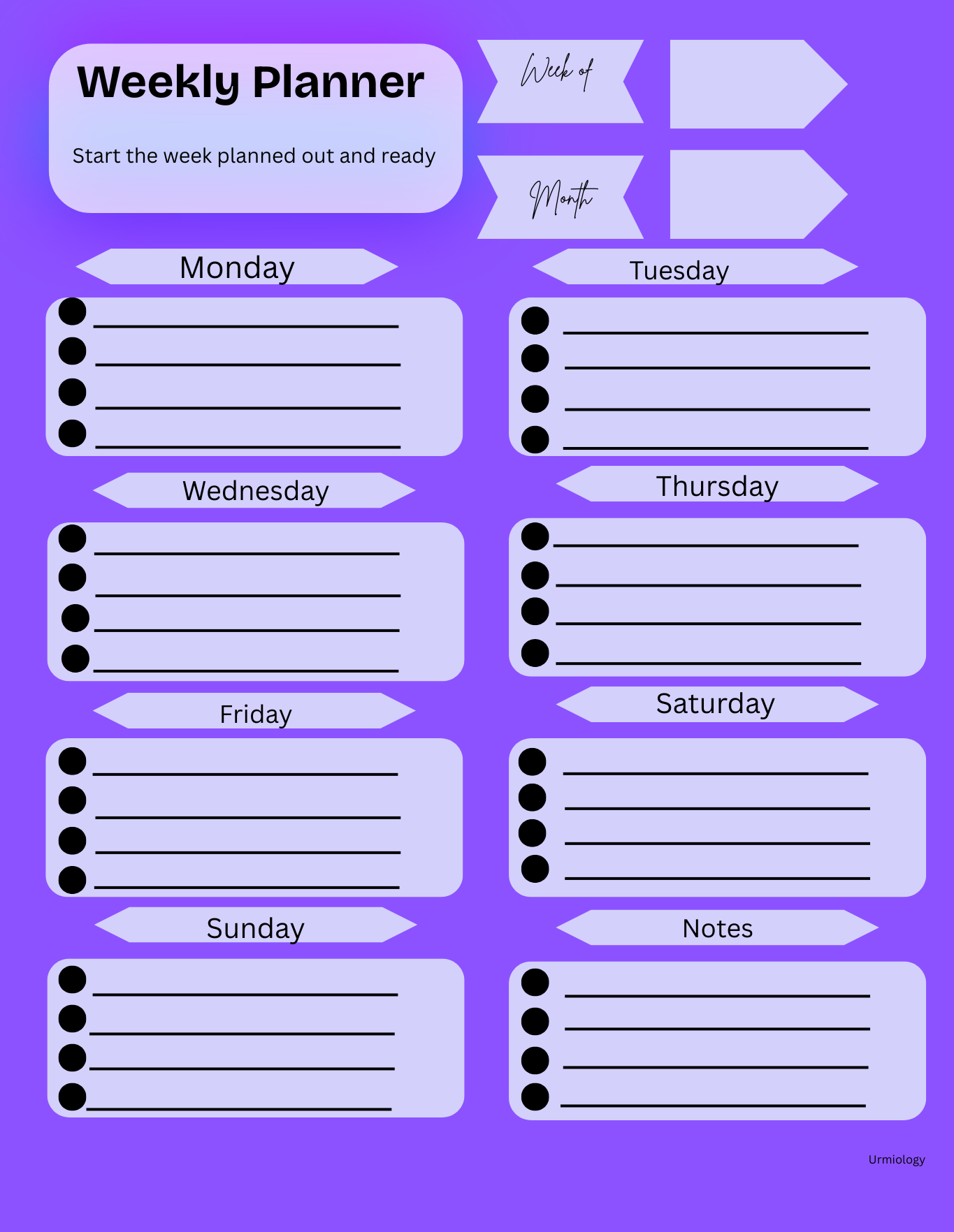 Purple Weekly Planner Template