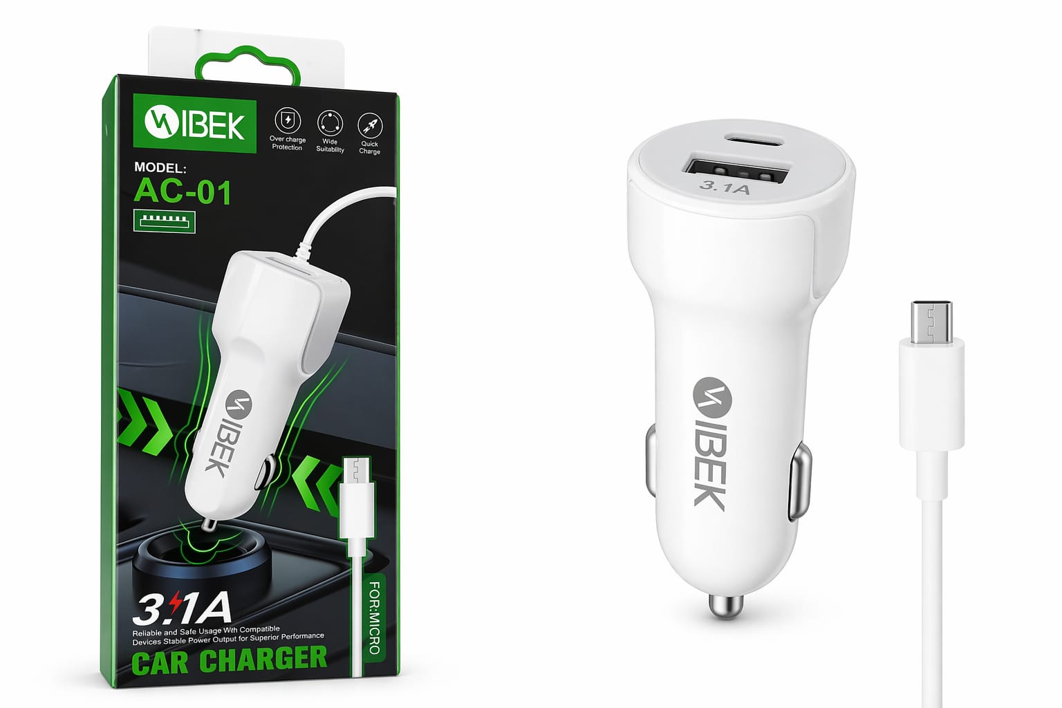 Cargador para auto IBek V8 AC-01