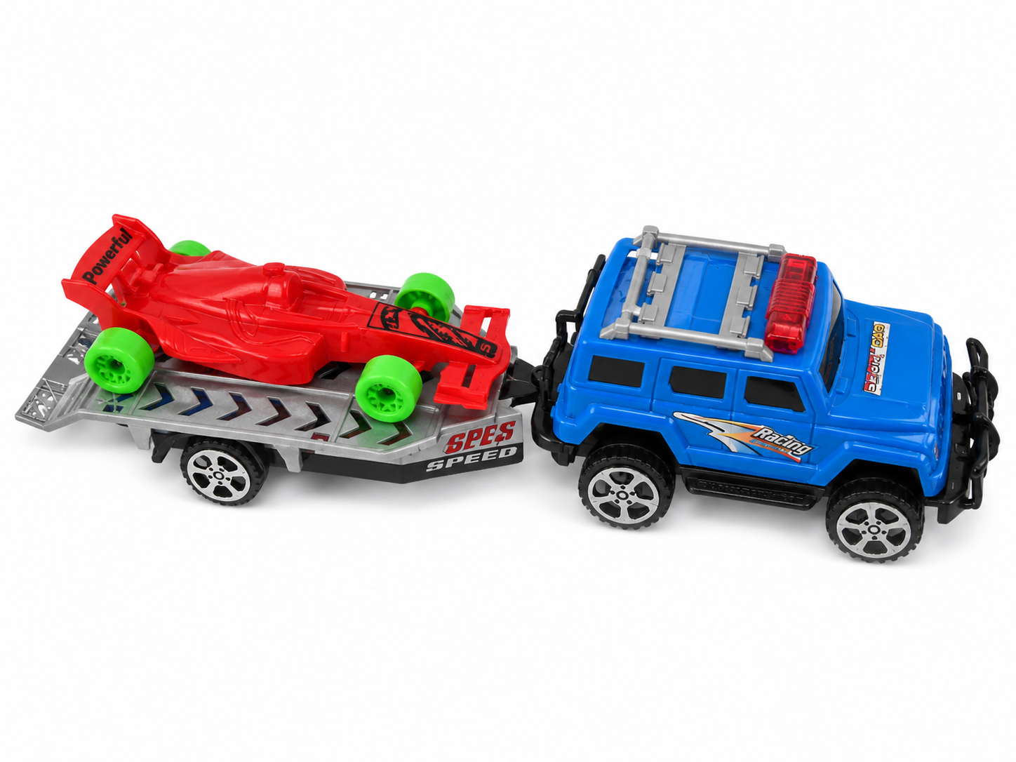 Camioneta con Remolque y Auto de Carreras