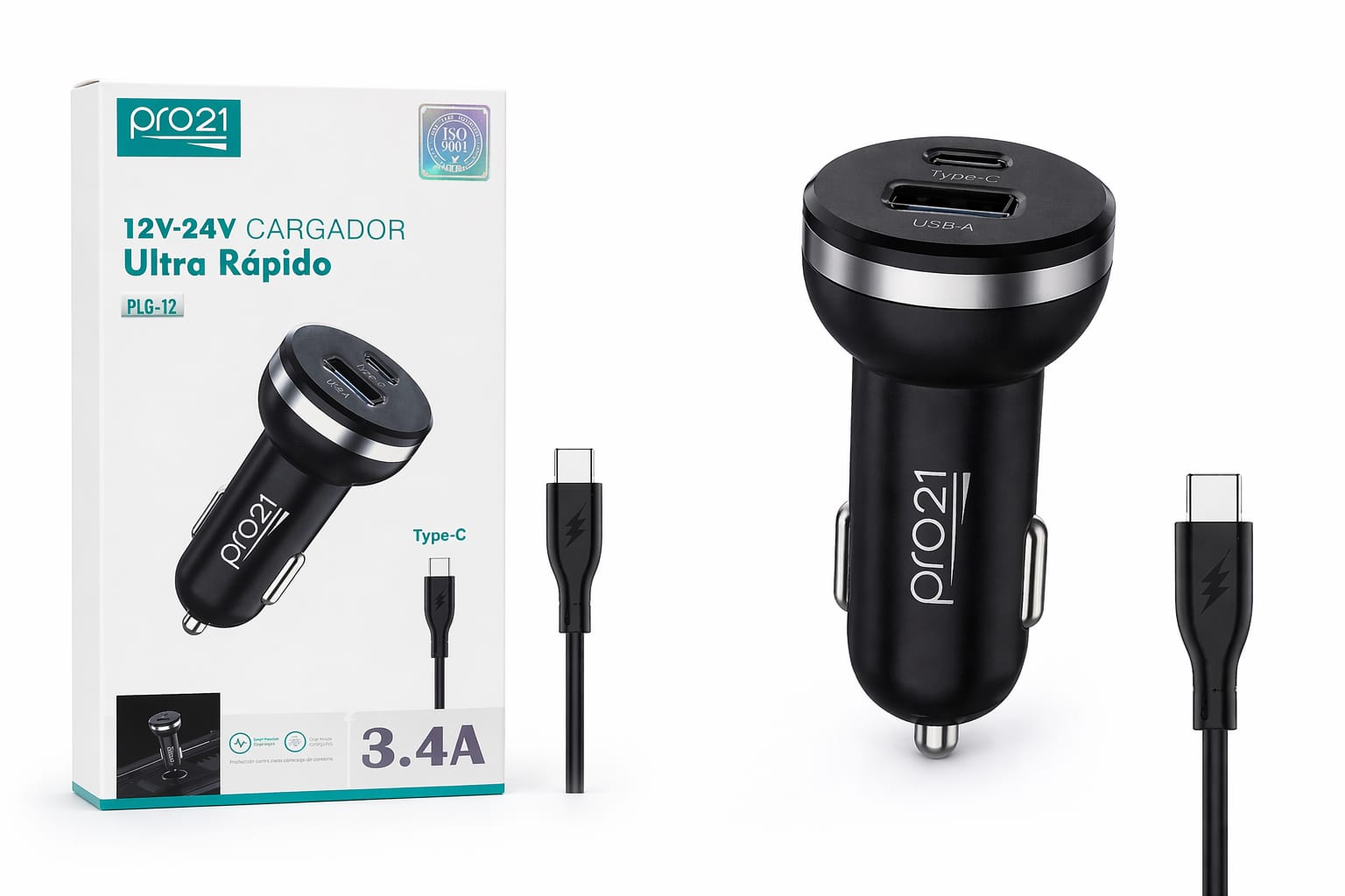 Cargador Auto TIPO C Pro21 Ultra Rápido 3.4A