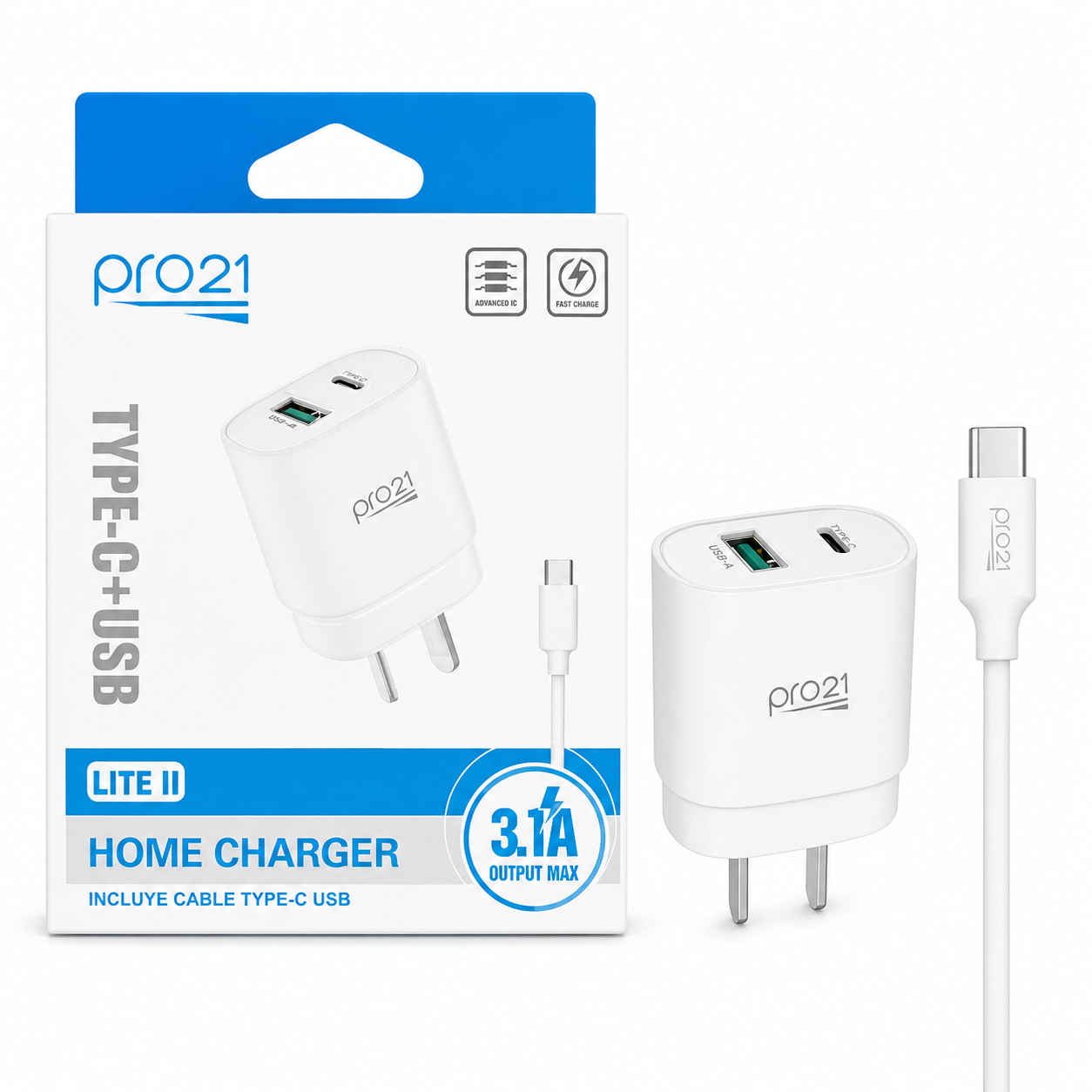 Cargador Pro21 Tipo-C + USB