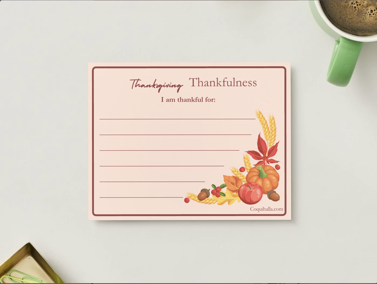 Thanksgiving Thankfulness Cards: Set of 12 (5 x 7)