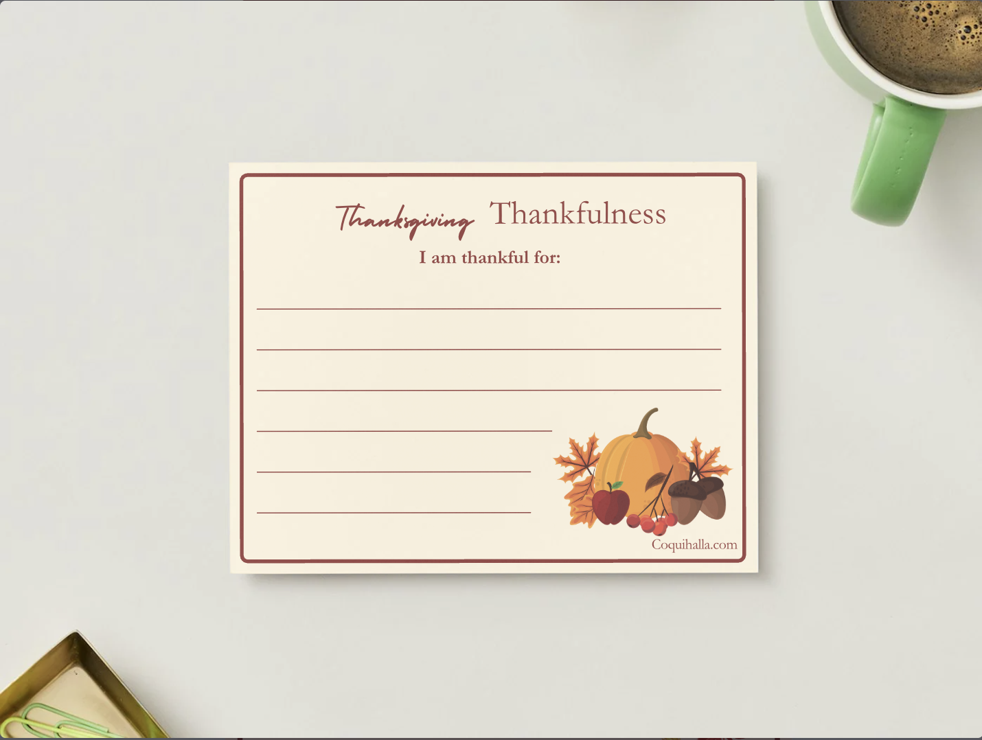 Thanksgiving Thankfulness Cards: Set of 12 (5 x 7)