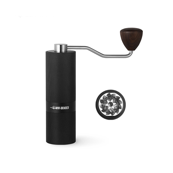 MHW-3BOMBER G5894B - Racing M1- Manual Coffee Grinder | Color: Black- Walnut Handle | Burr: 38mm Six Star Steel | Burr Capacity: 20g