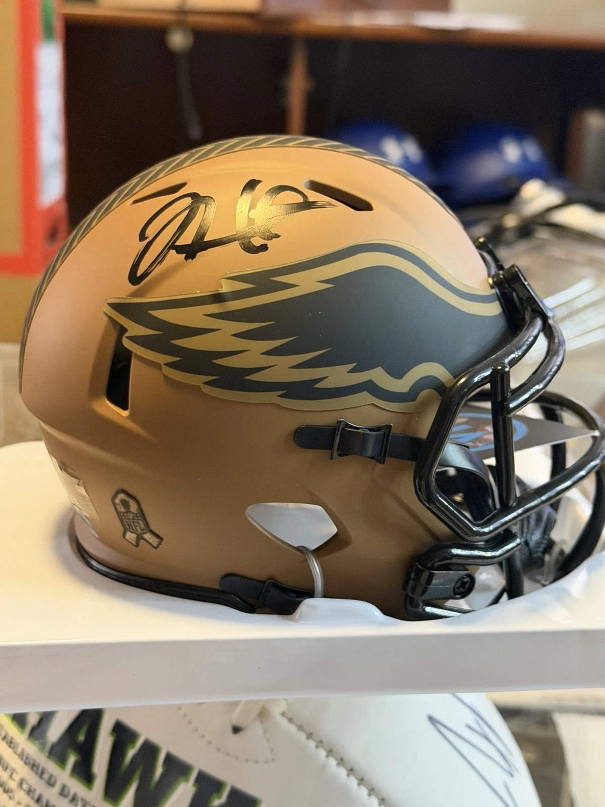 Jaylen Hurts signed mini helmet