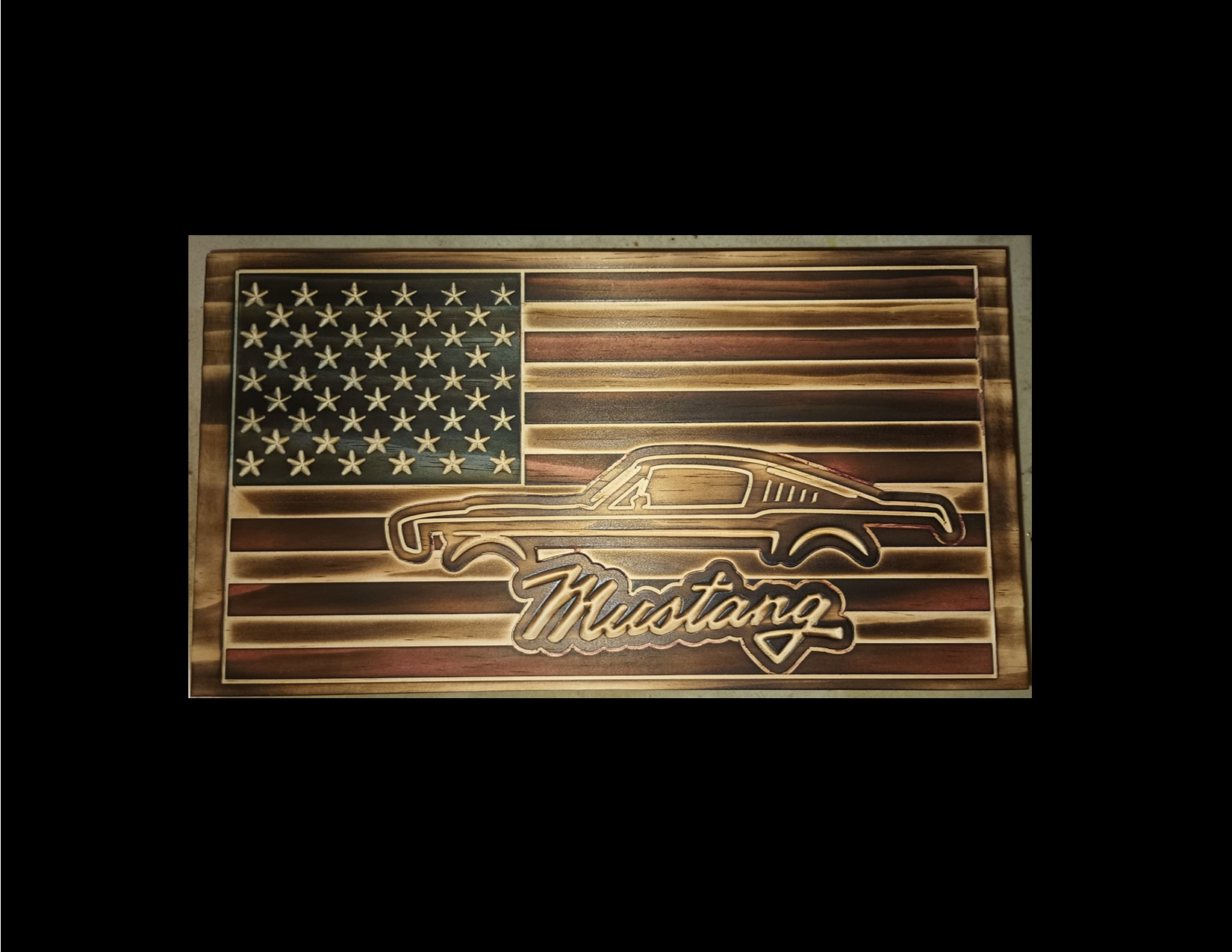 Mustang American Flag Wooden Wall Art