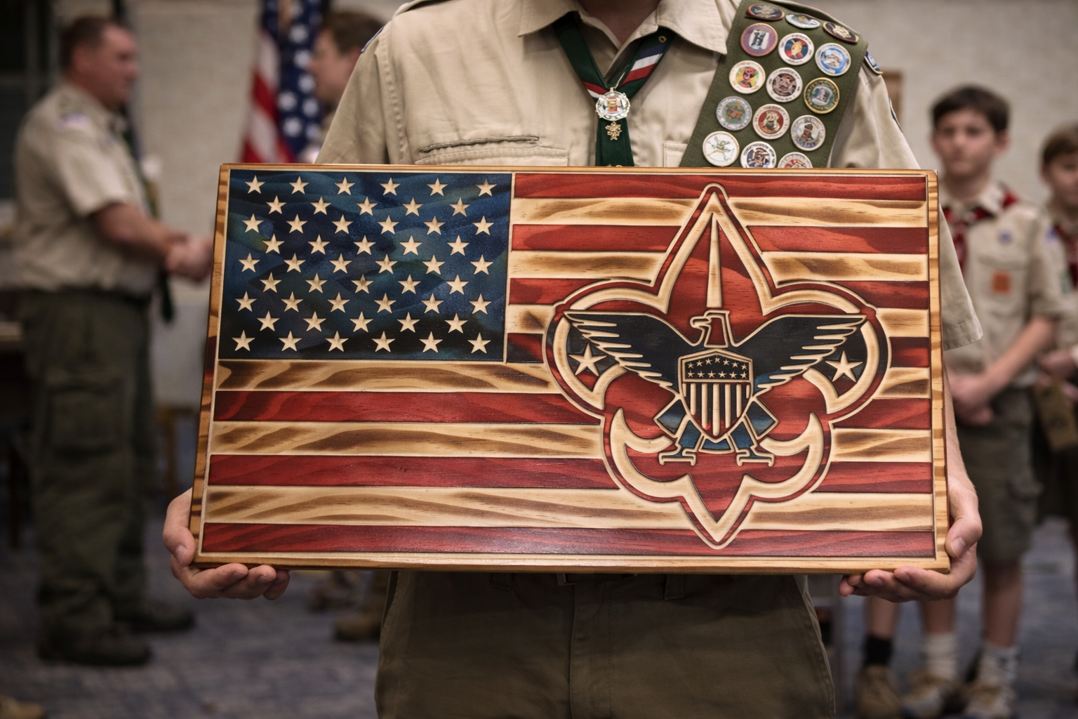 Wooden Scout Themed American Flag