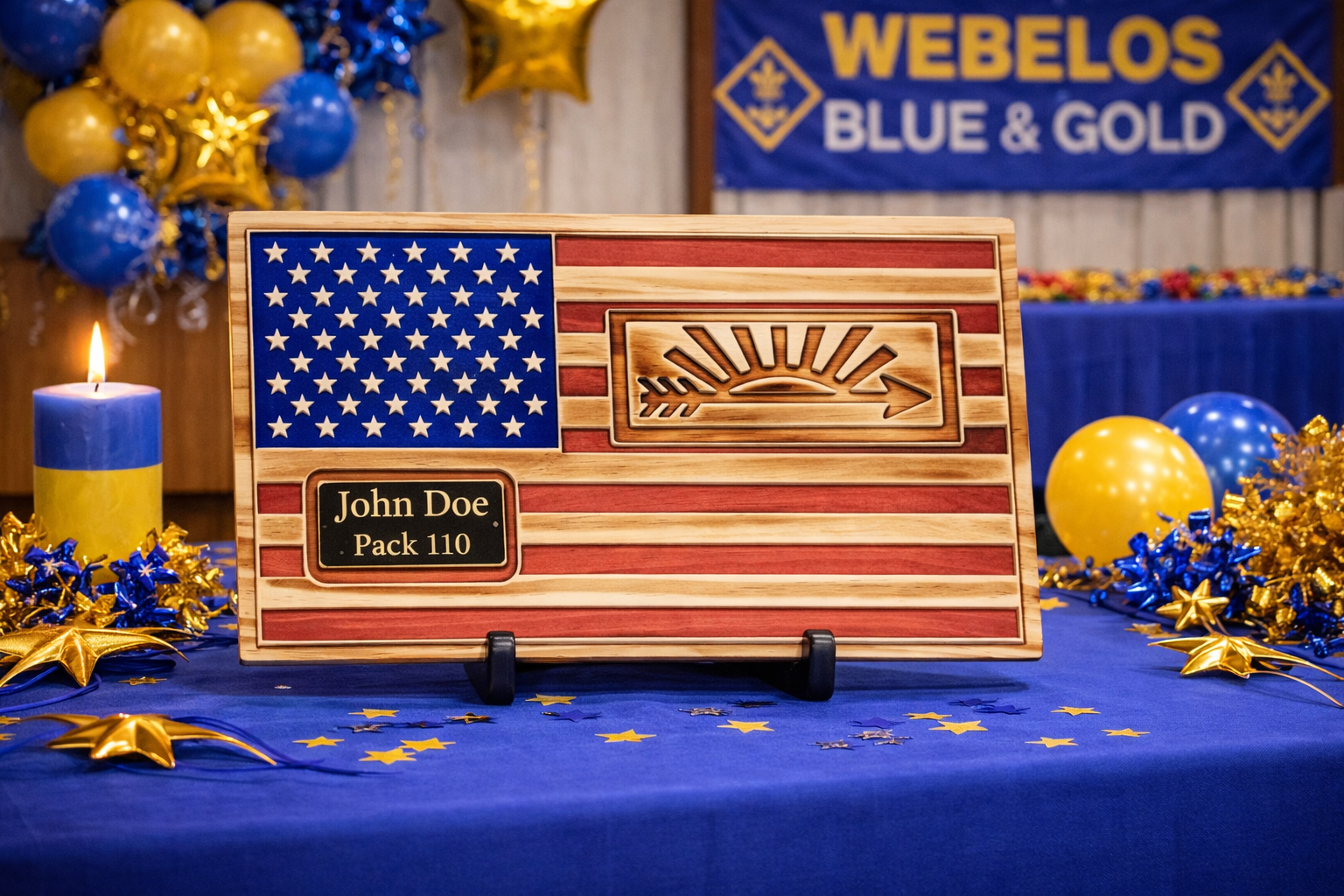 Wooden Arrow of Light Themed American Flag Scout Gift or Scout Award - Scouting America