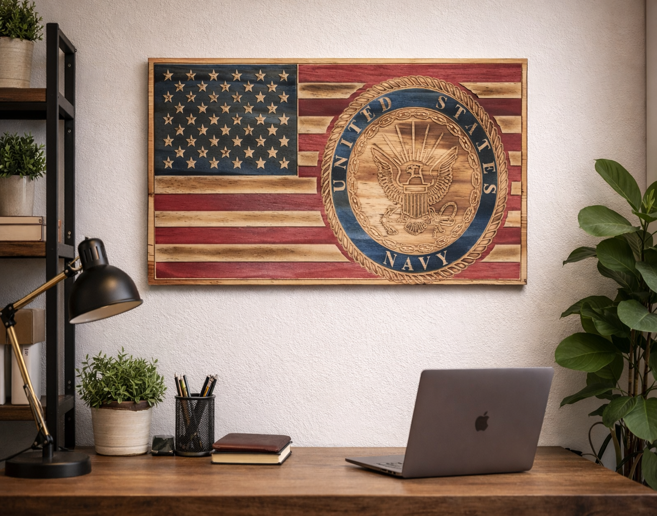 Wooden American Flag Featuring the Navy