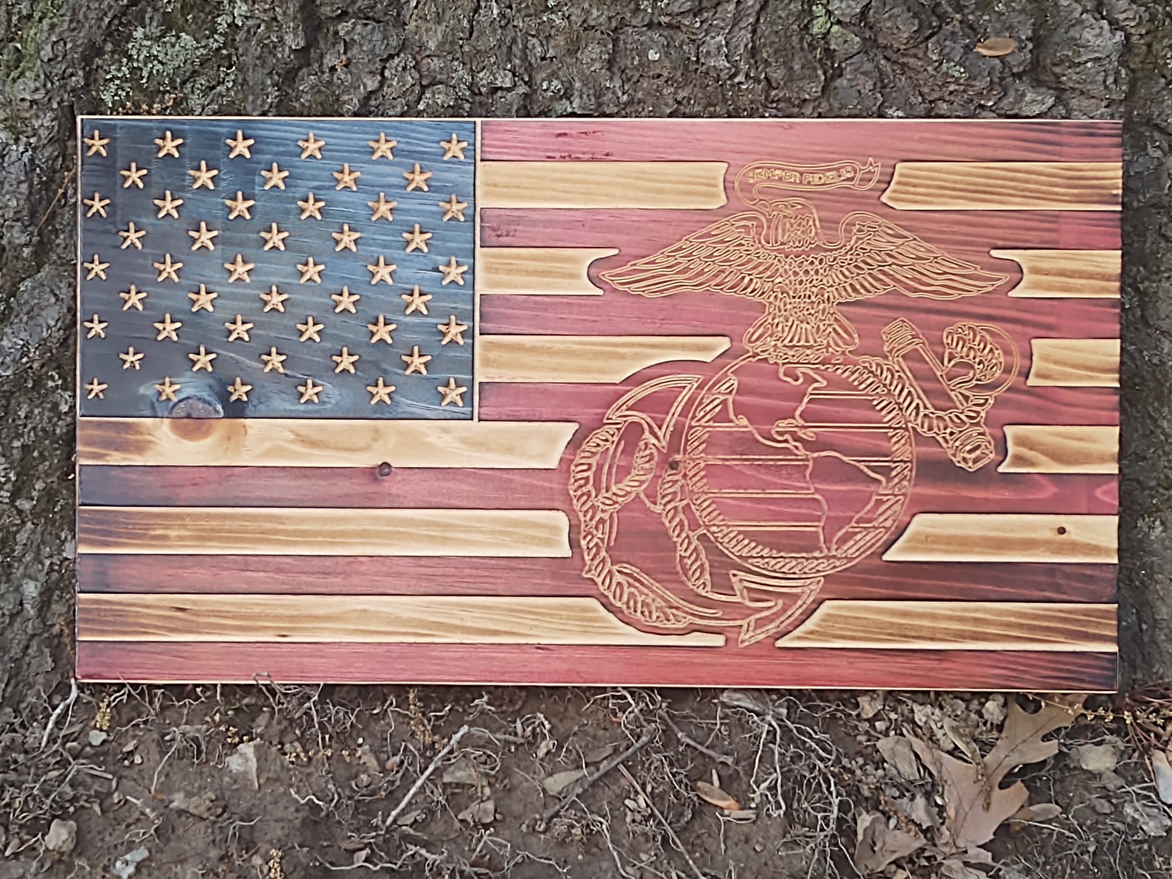 Wooden American Flag Marine Corps Plaque
