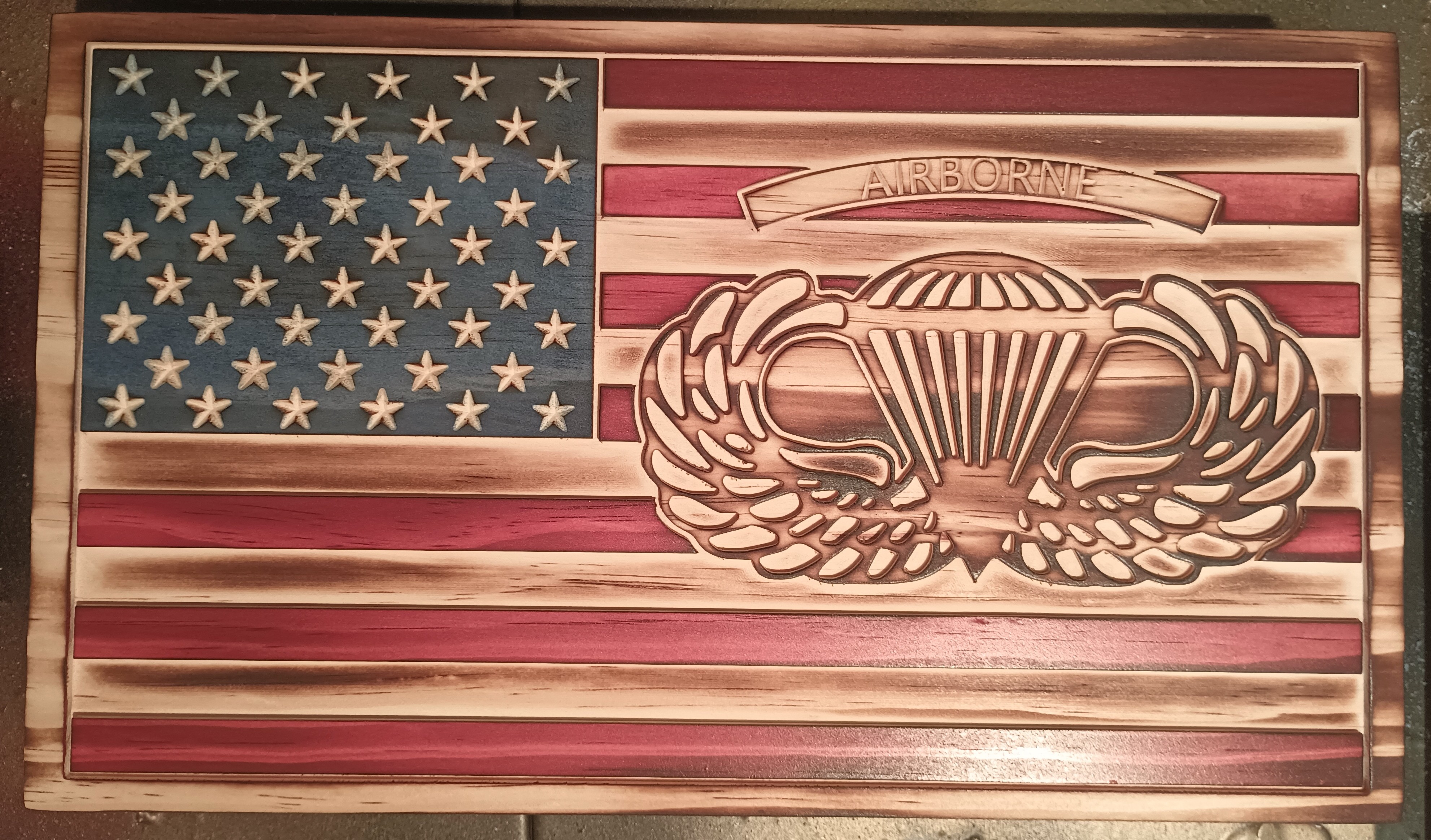 Carved American Flag Airborne Plaque