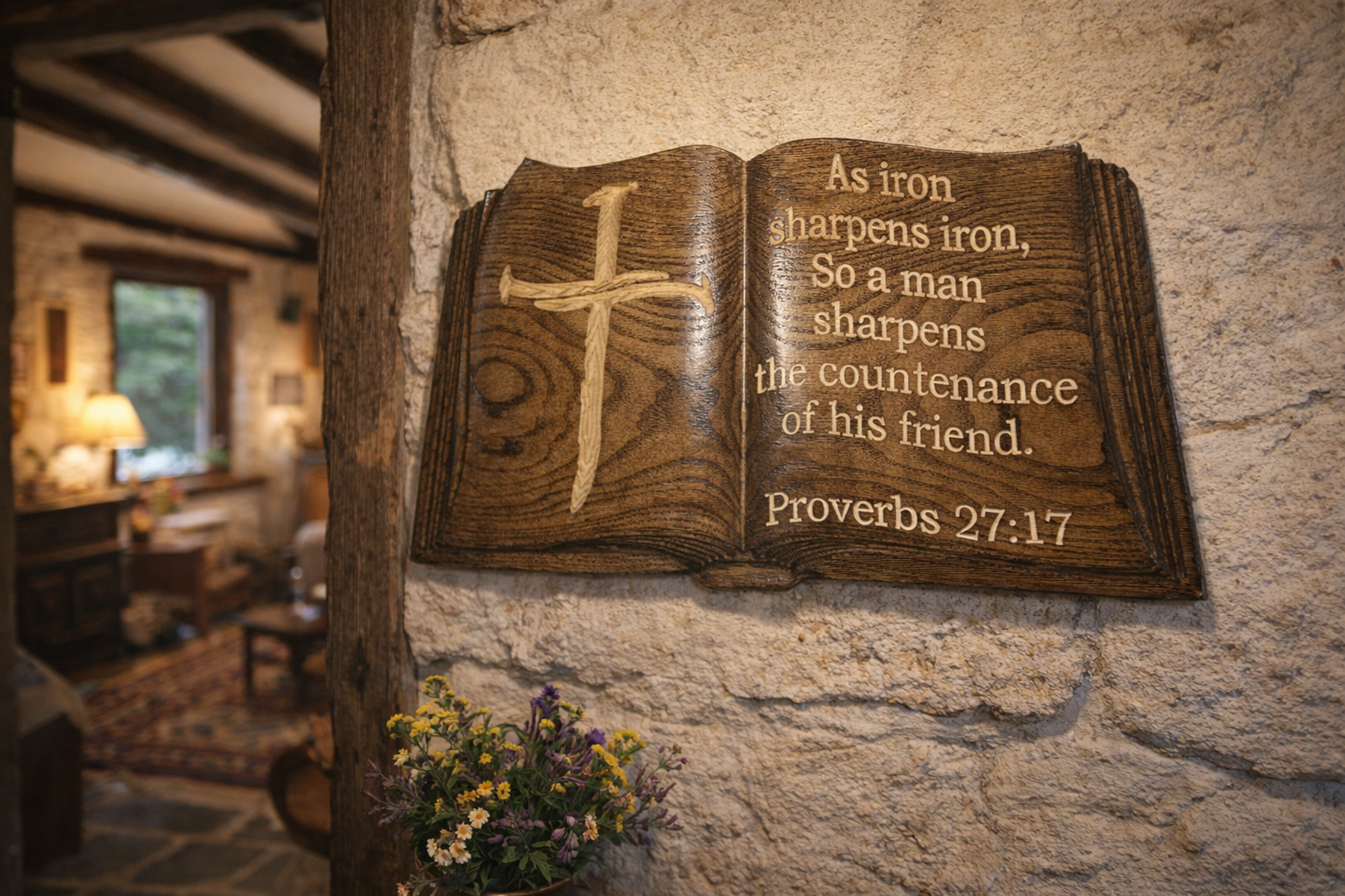 Proverbs 27:17 Scripture Wood Art, Christian Wedding Anniversary Gift
