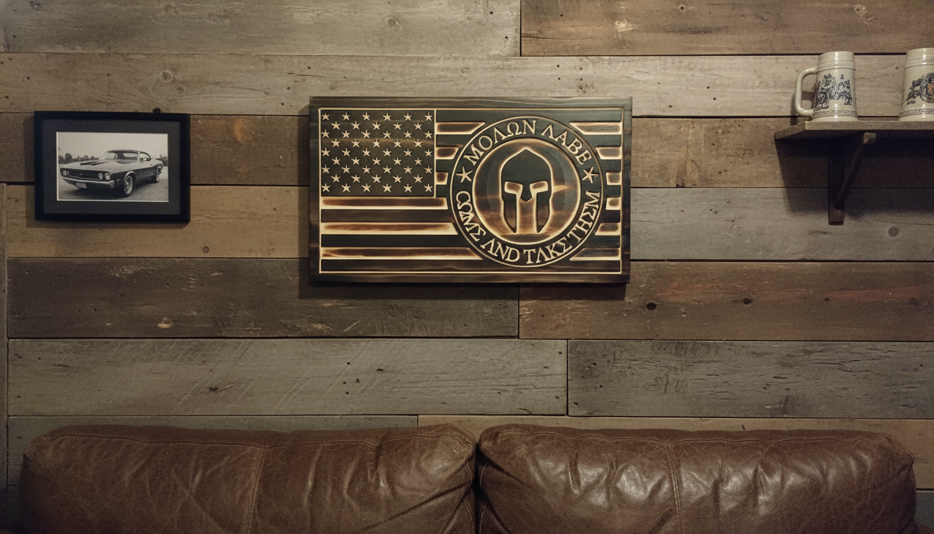 Molon Labe Wooden Flag Plaque
