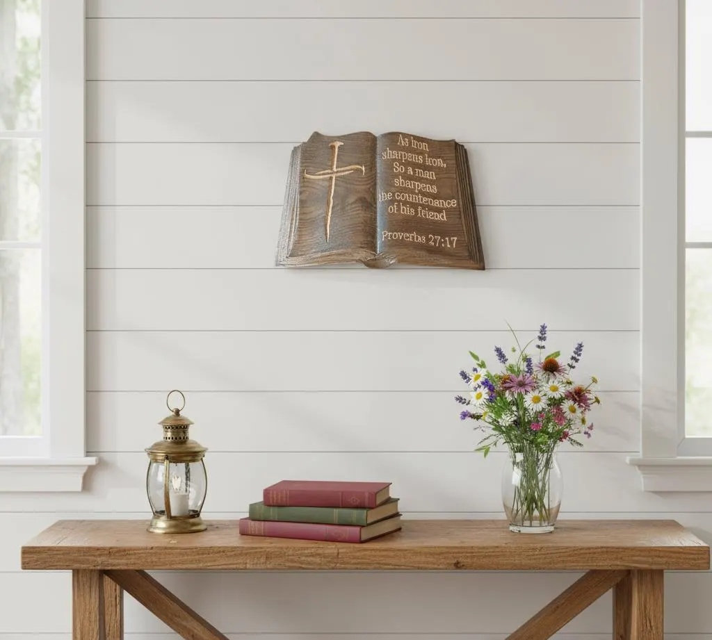 Proverbs 27:17 Scripture Wood Art, Christian Wedding Anniversary Gift