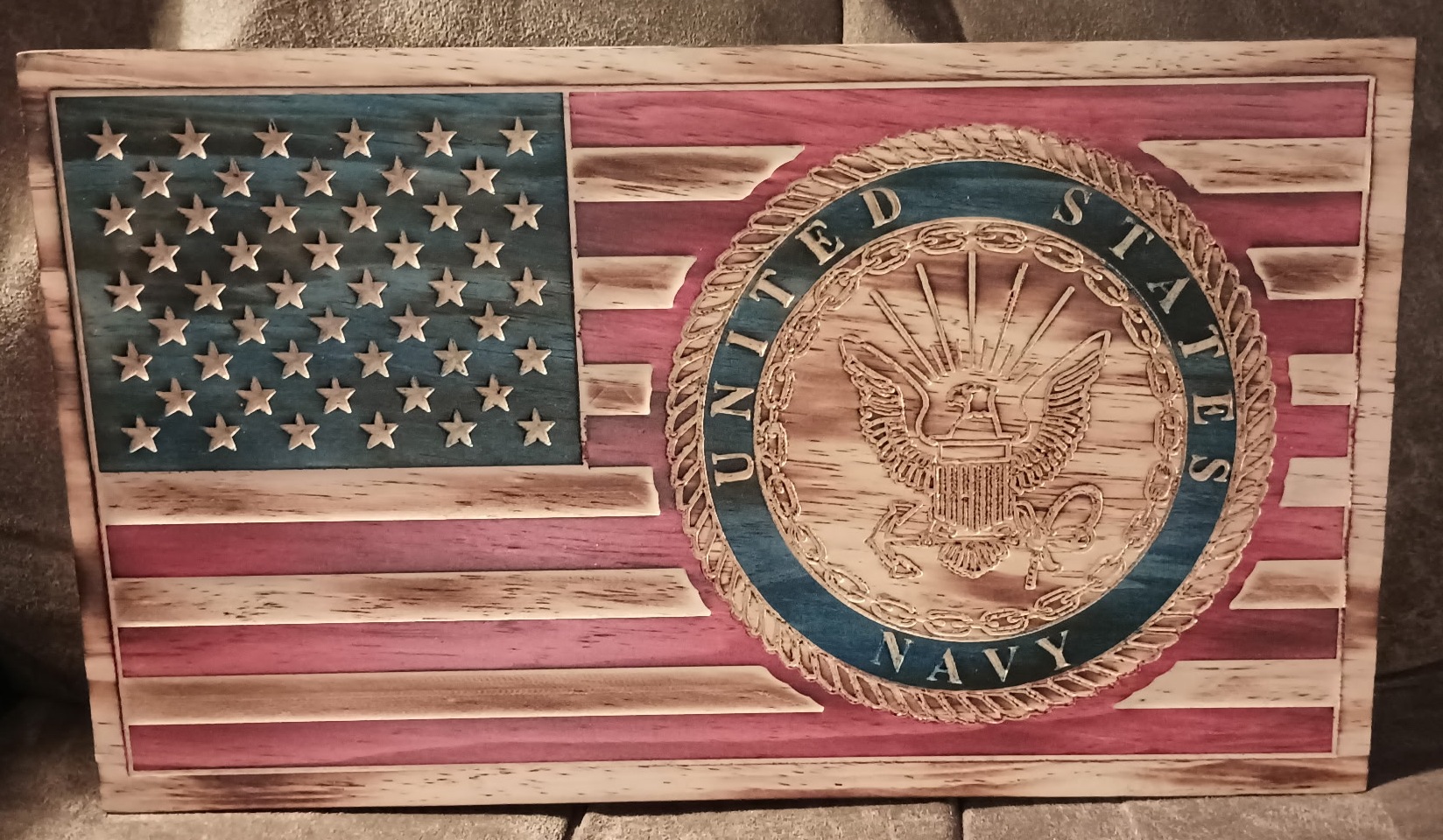 Wooden American Flag Featuring the Navy