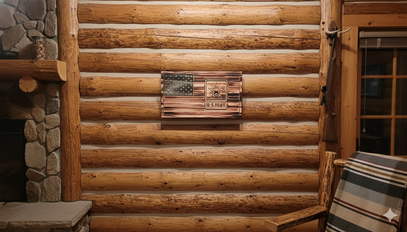 Wooden American Flag Featuring the Army Logo