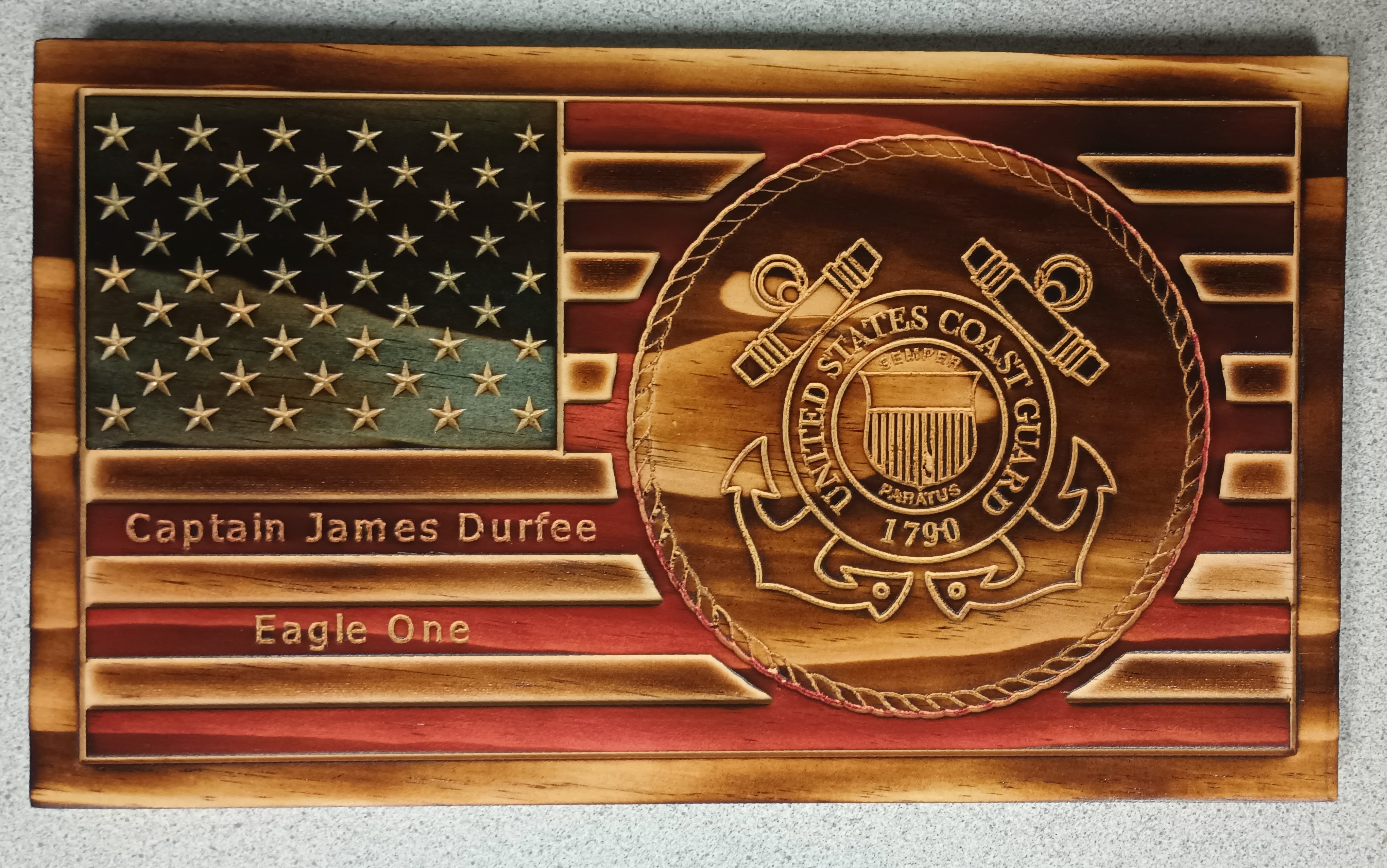 Wooden American Flag Featuring the Coast Guard