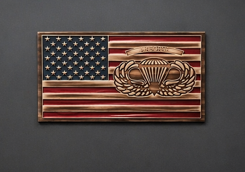 Carved American Flag Airborne Plaque