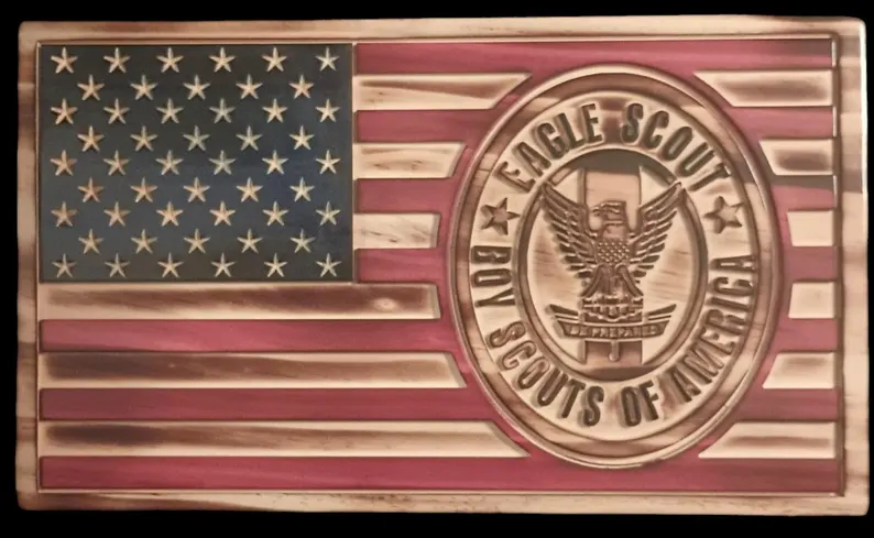 Wooden Eagle Scout Themed American Flag Eagle Scout Gift or Eagle Scout Award - Boy Scouts of America