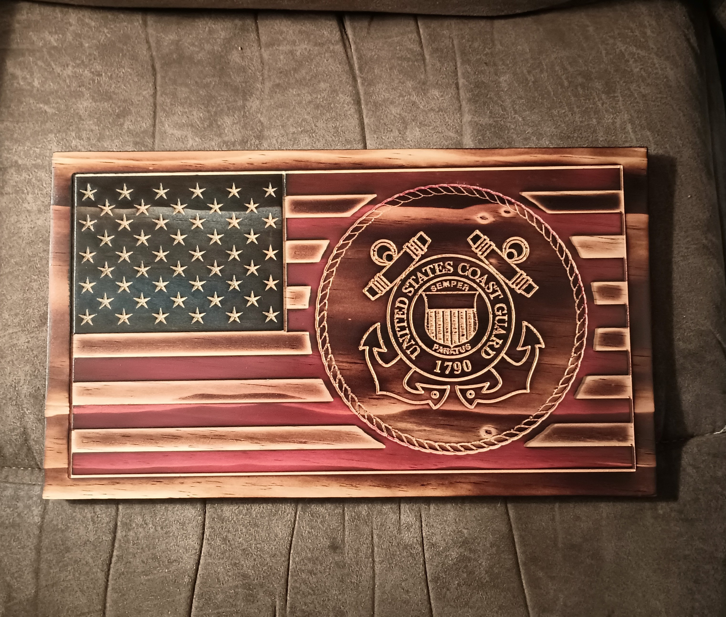 Wooden American Flag Featuring the Coast Guard