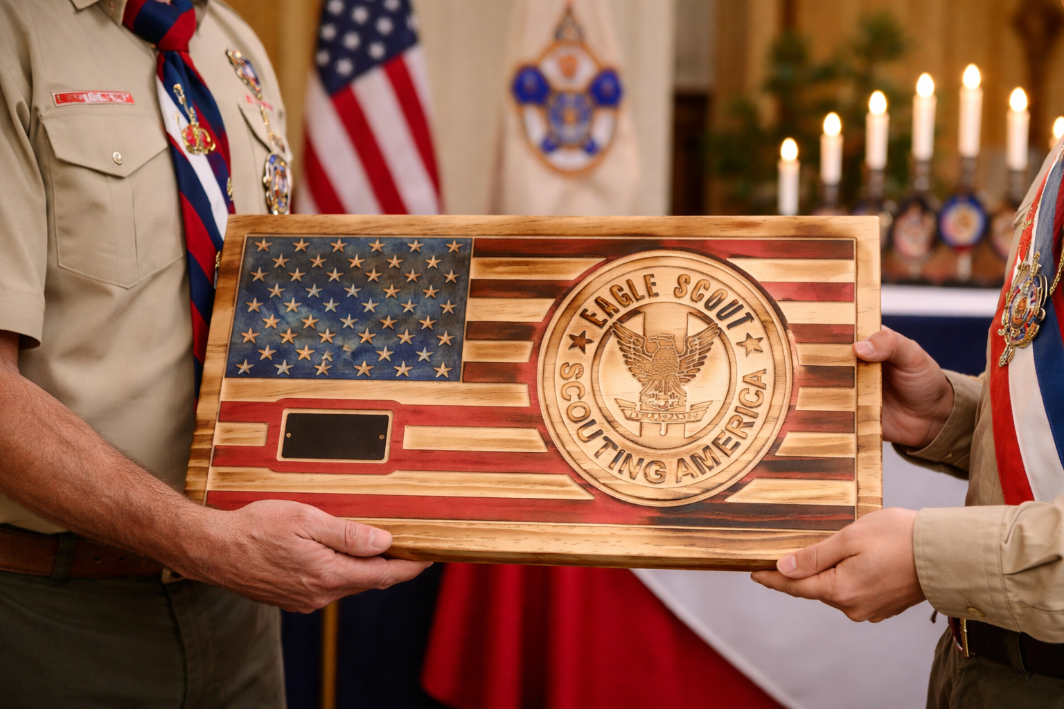 Wooden Eagle Scout Flag – Scouting America Award Plaque - Eagle Scout Gift or Eagle Scout Award