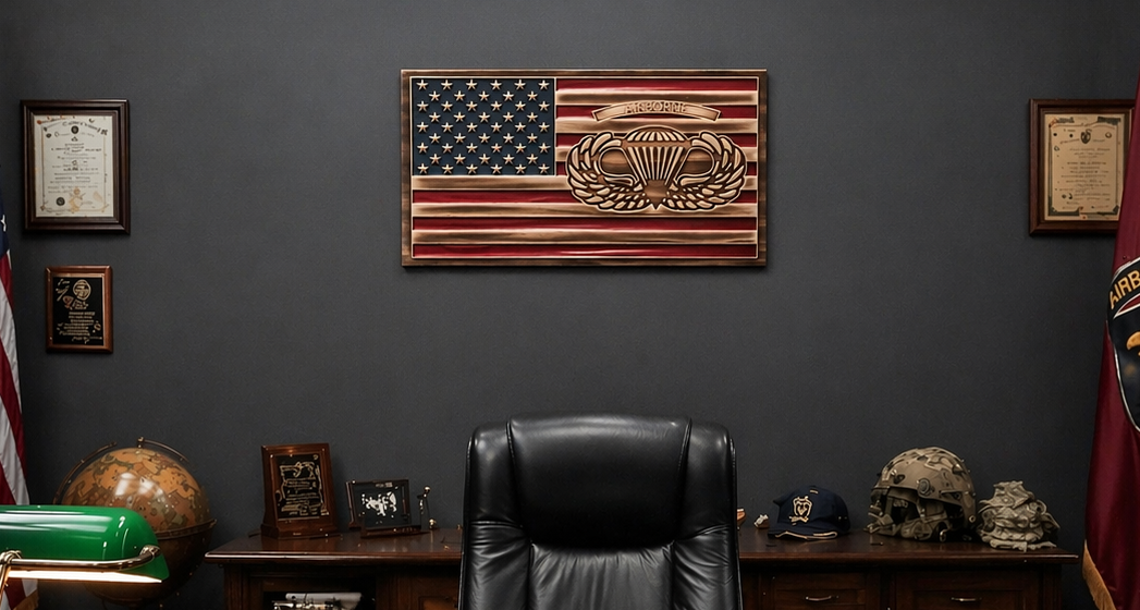 Carved American Flag Airborne Plaque
