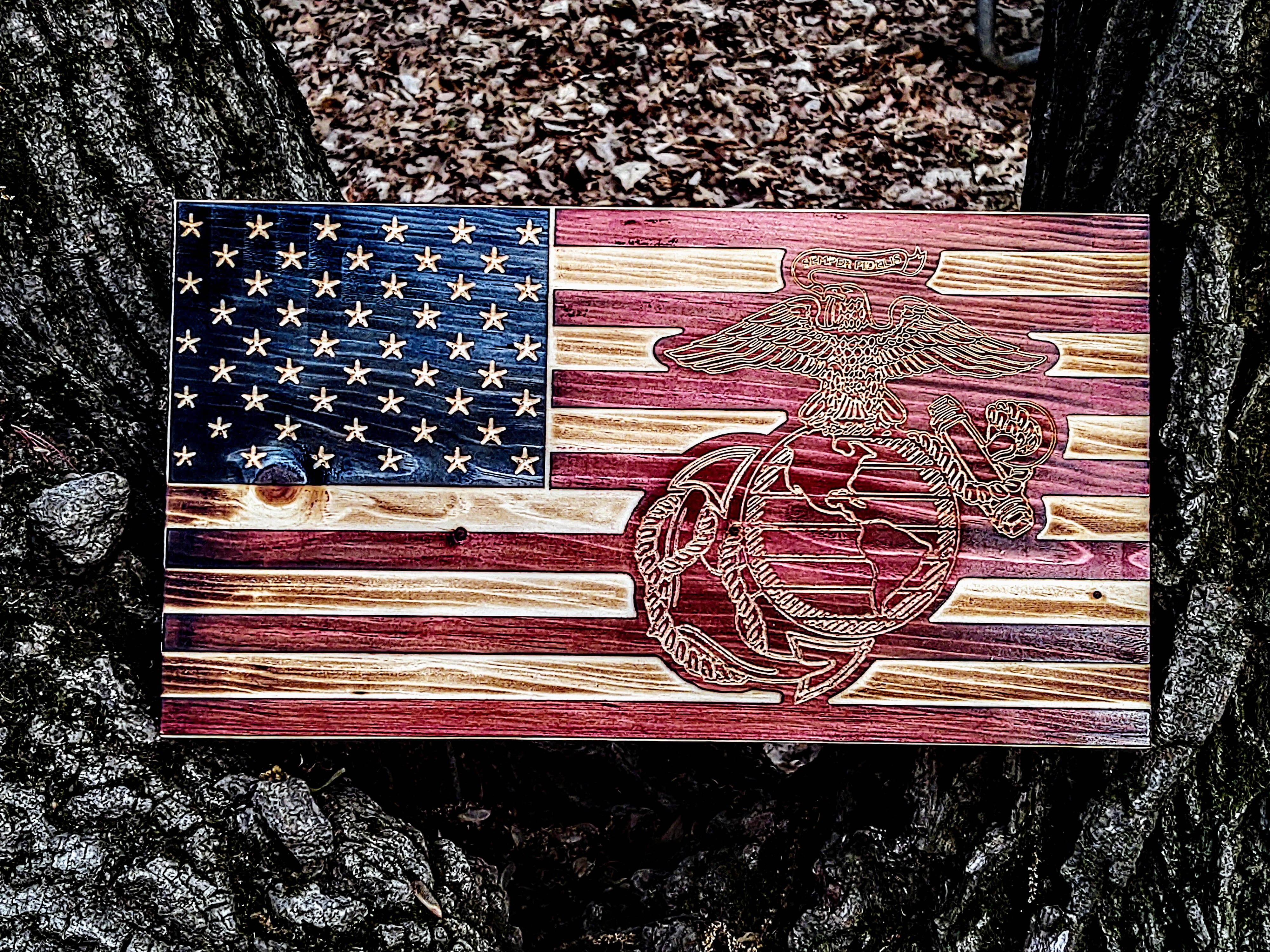 Wooden American Flag Marine Corps Plaque