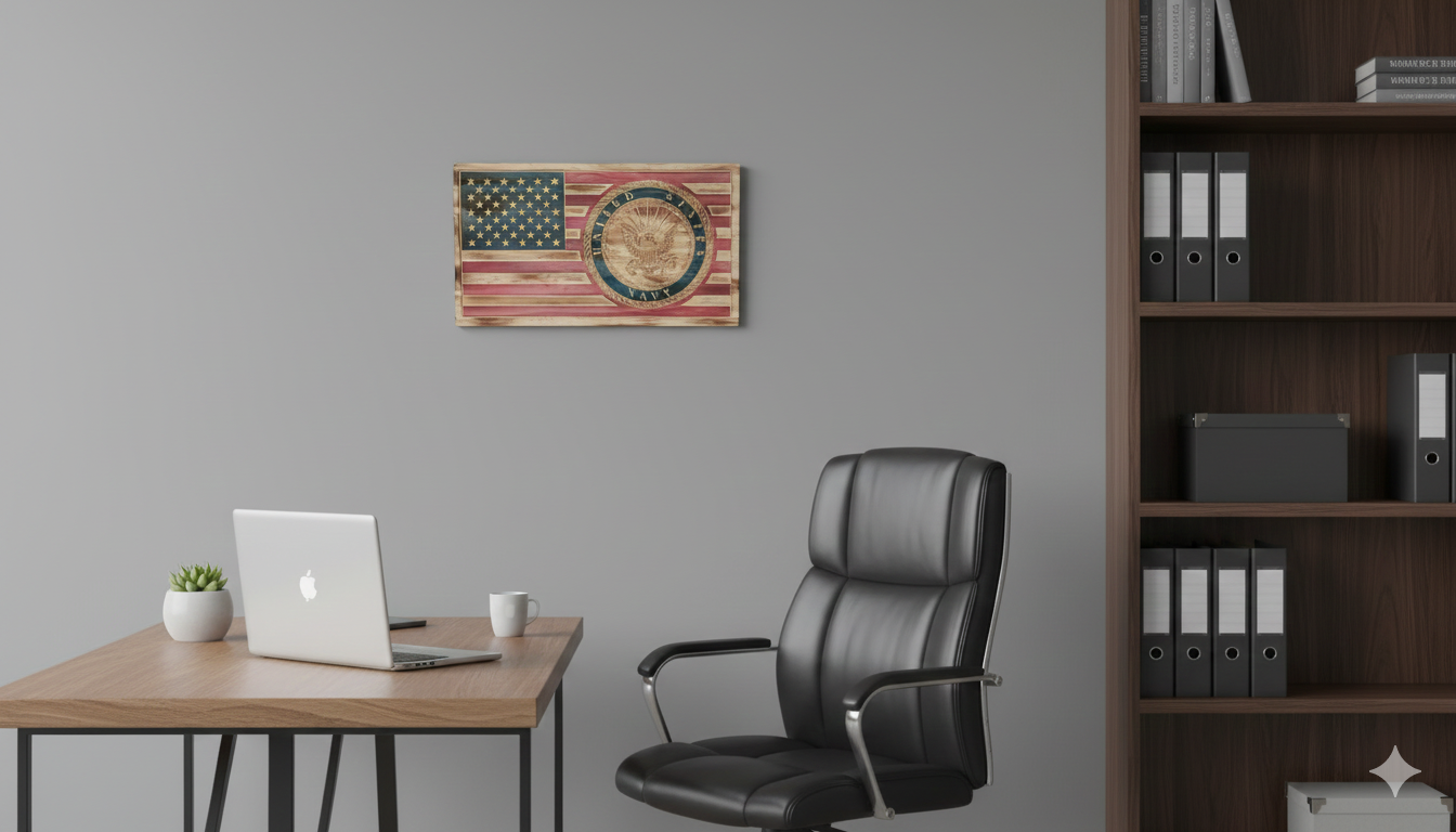 Wooden American Flag Featuring the Navy