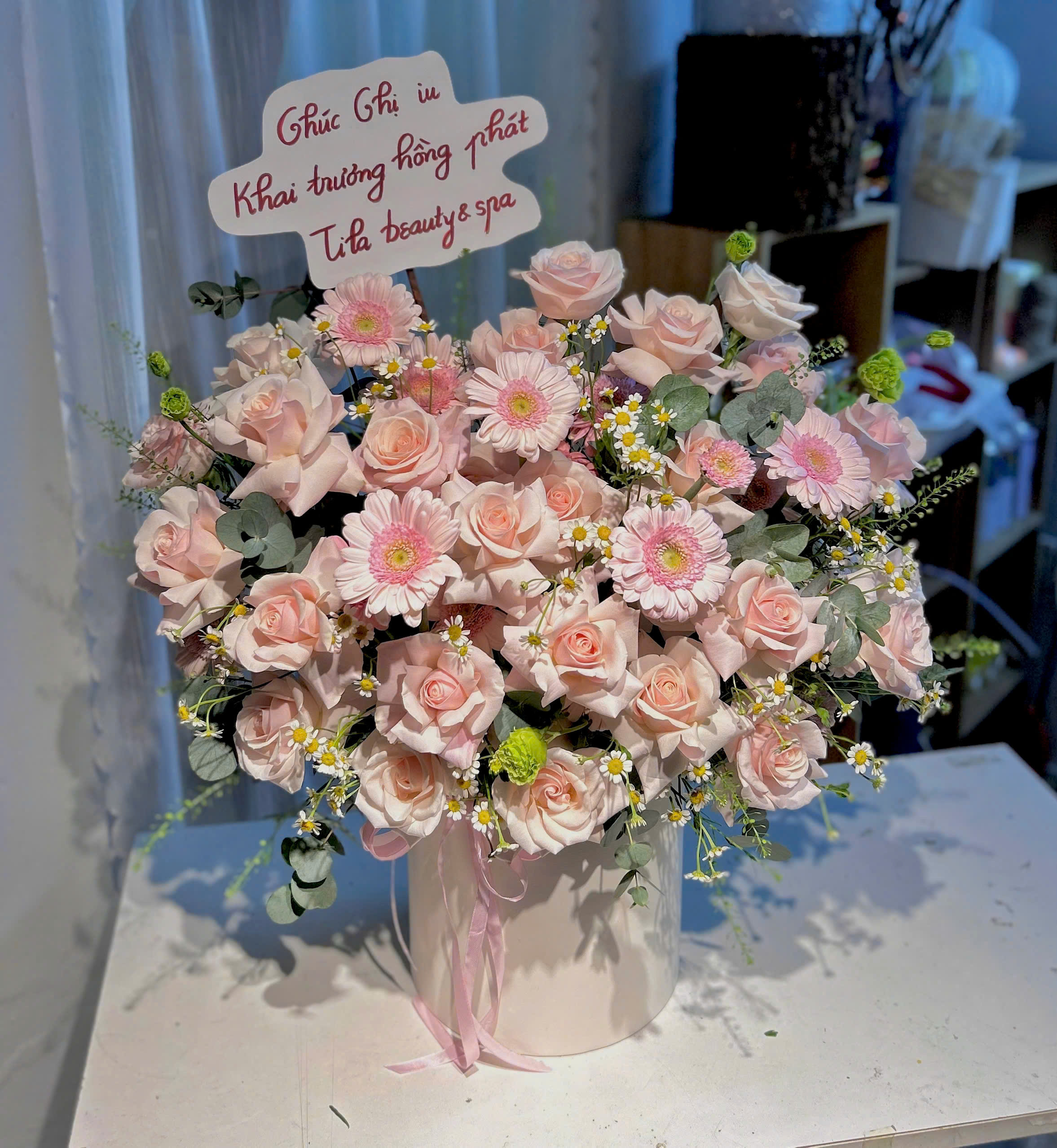 Giỏ Hồng Kem Khai Trương