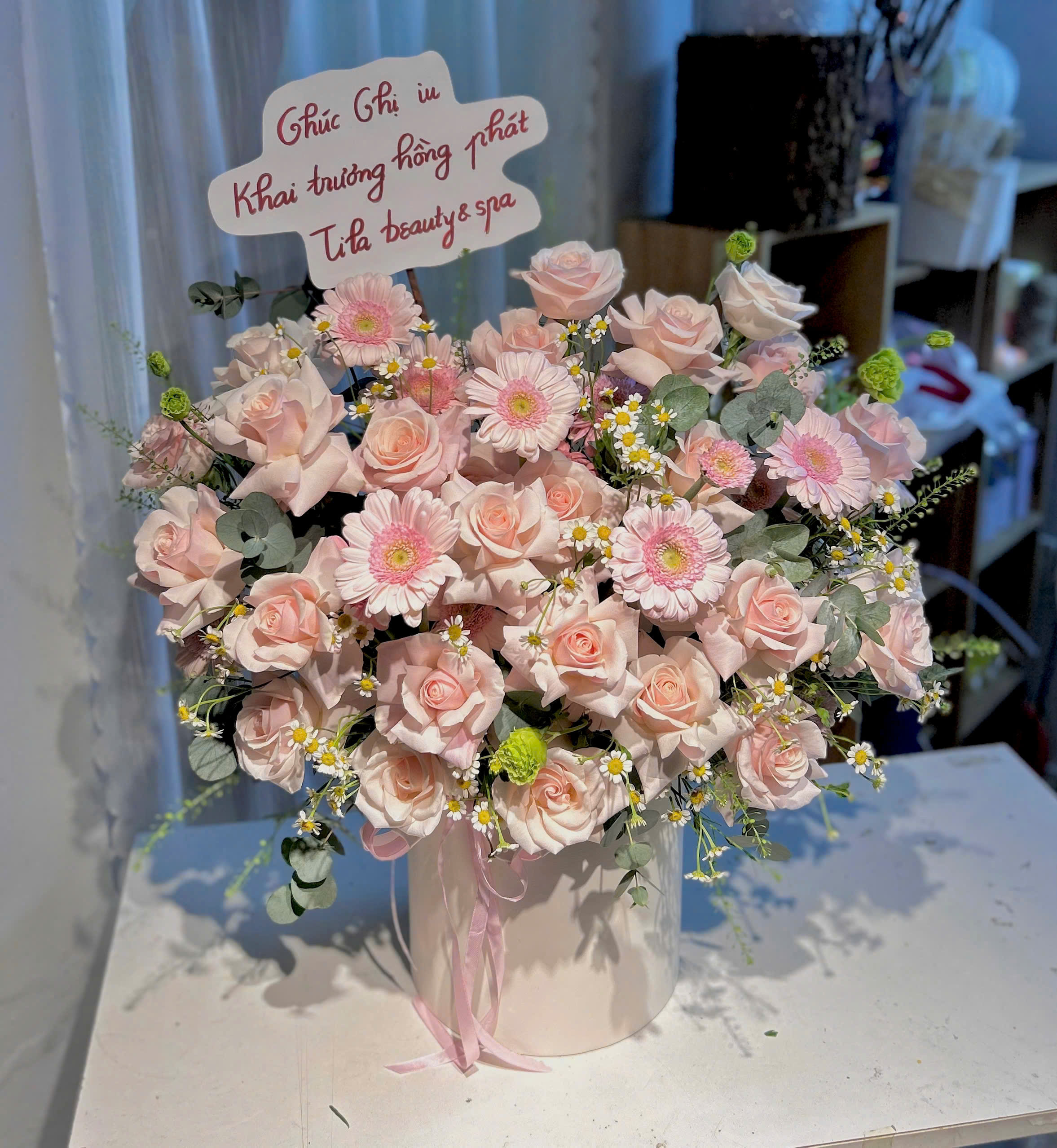 Giỏ Hồng Kem Khai Trương