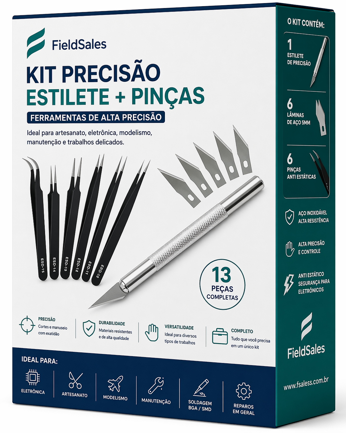 Kit de Precisão Estilete + Pinças