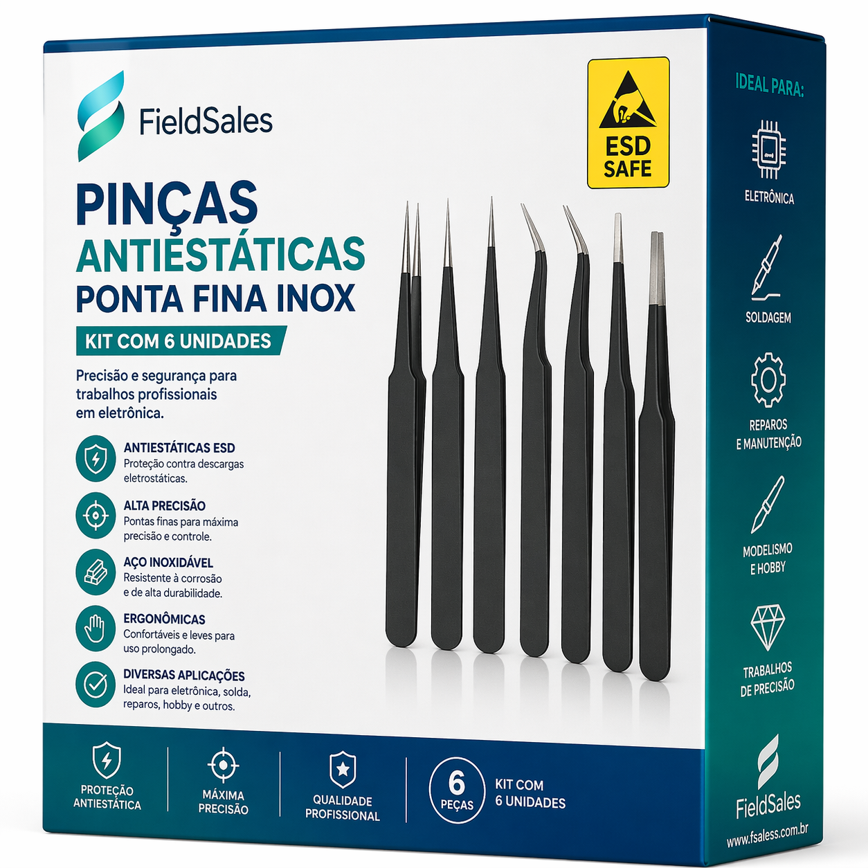 Pinças Antiestáticas de Ponta Fina Inox