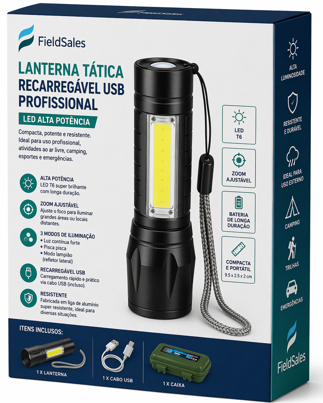 Lanterna Tática Recarregável USB