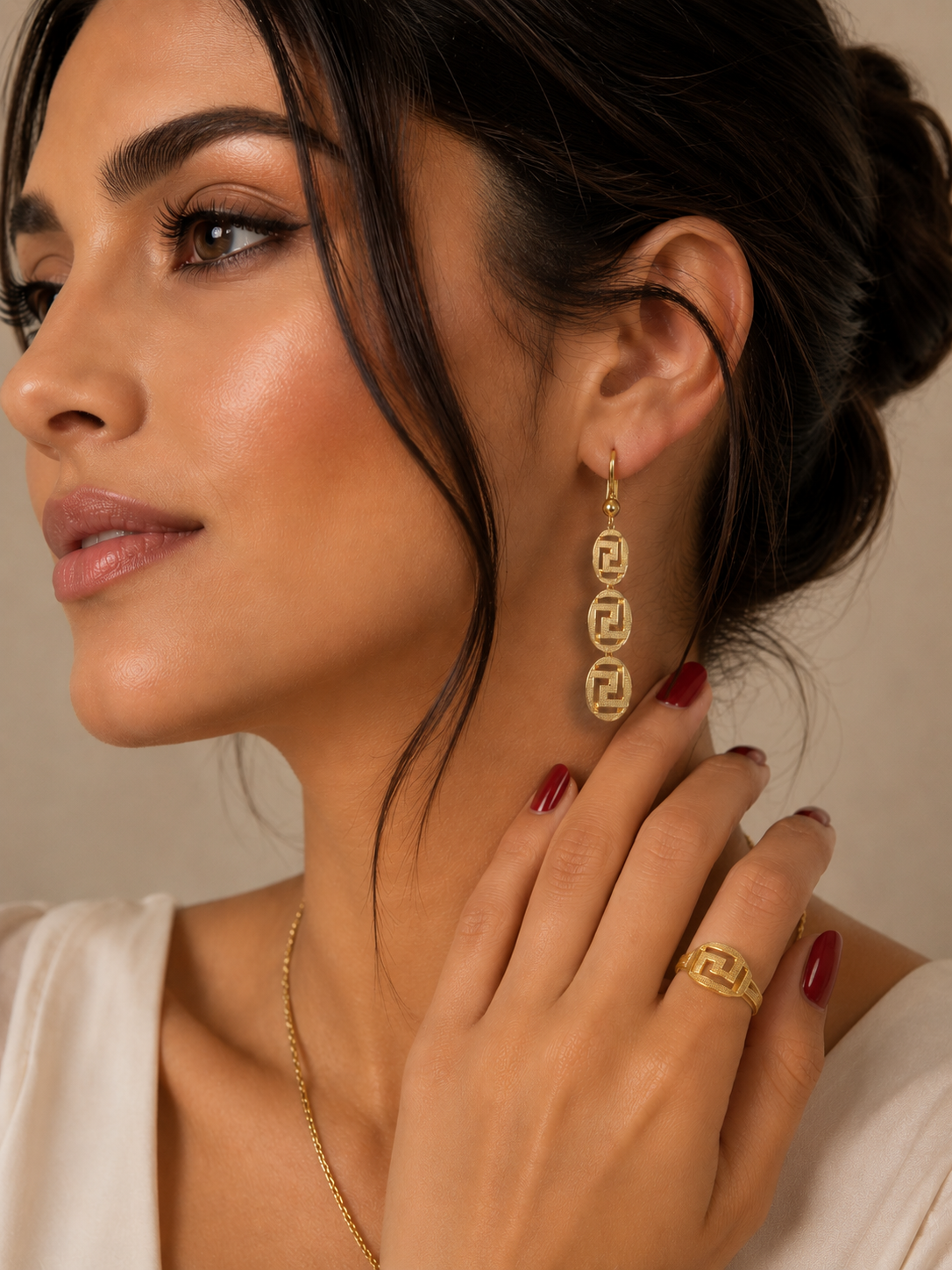 18K Gold Geometric Earrings & Ring Set