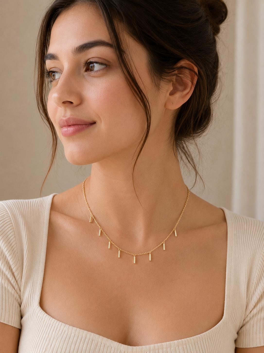 18K Gold Bar Pendant Necklace