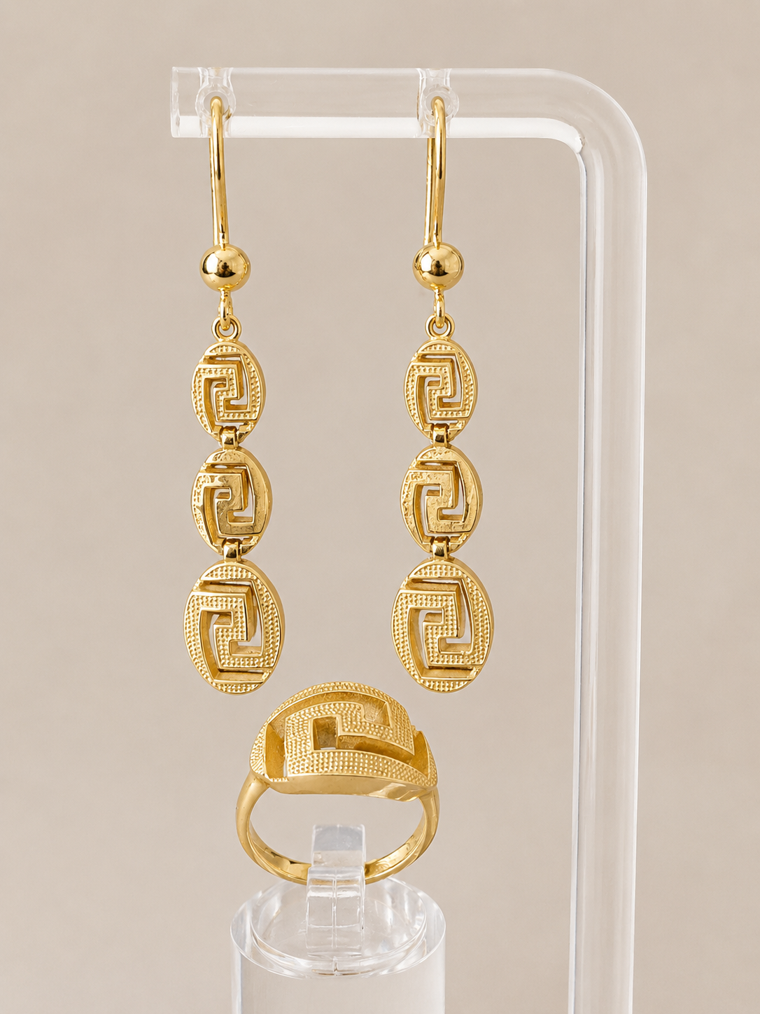 18K Gold Geometric Earrings & Ring Set