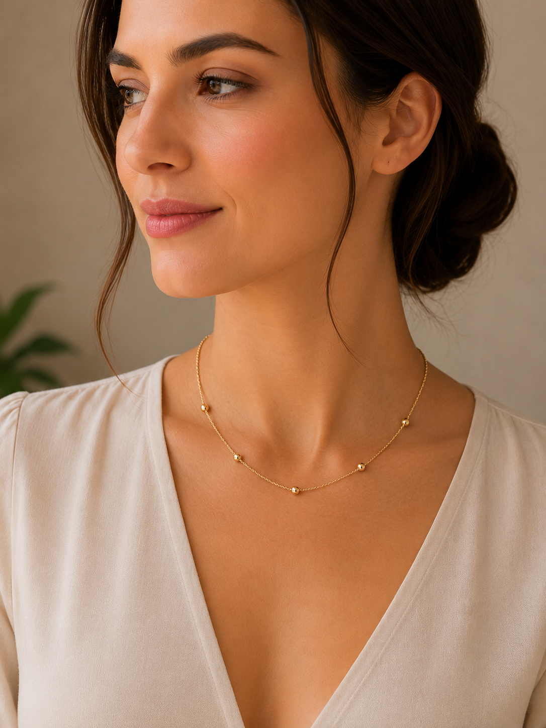 18K Italian Gold Disk Station Necklace