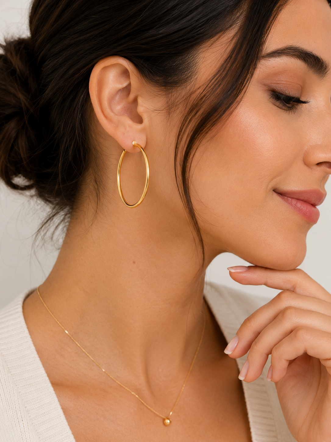 18K Gold Oval Hoop Earrings – 3.5 cm (1.4 inches)