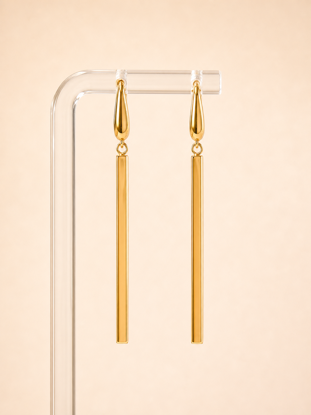 14K Gold Bar Drop Earrings 