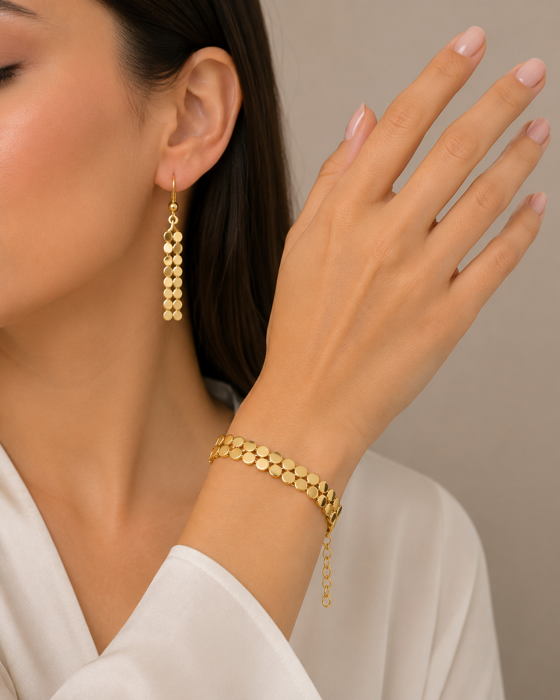 18K Italian Gold Disc Bracelet & Earrings Set