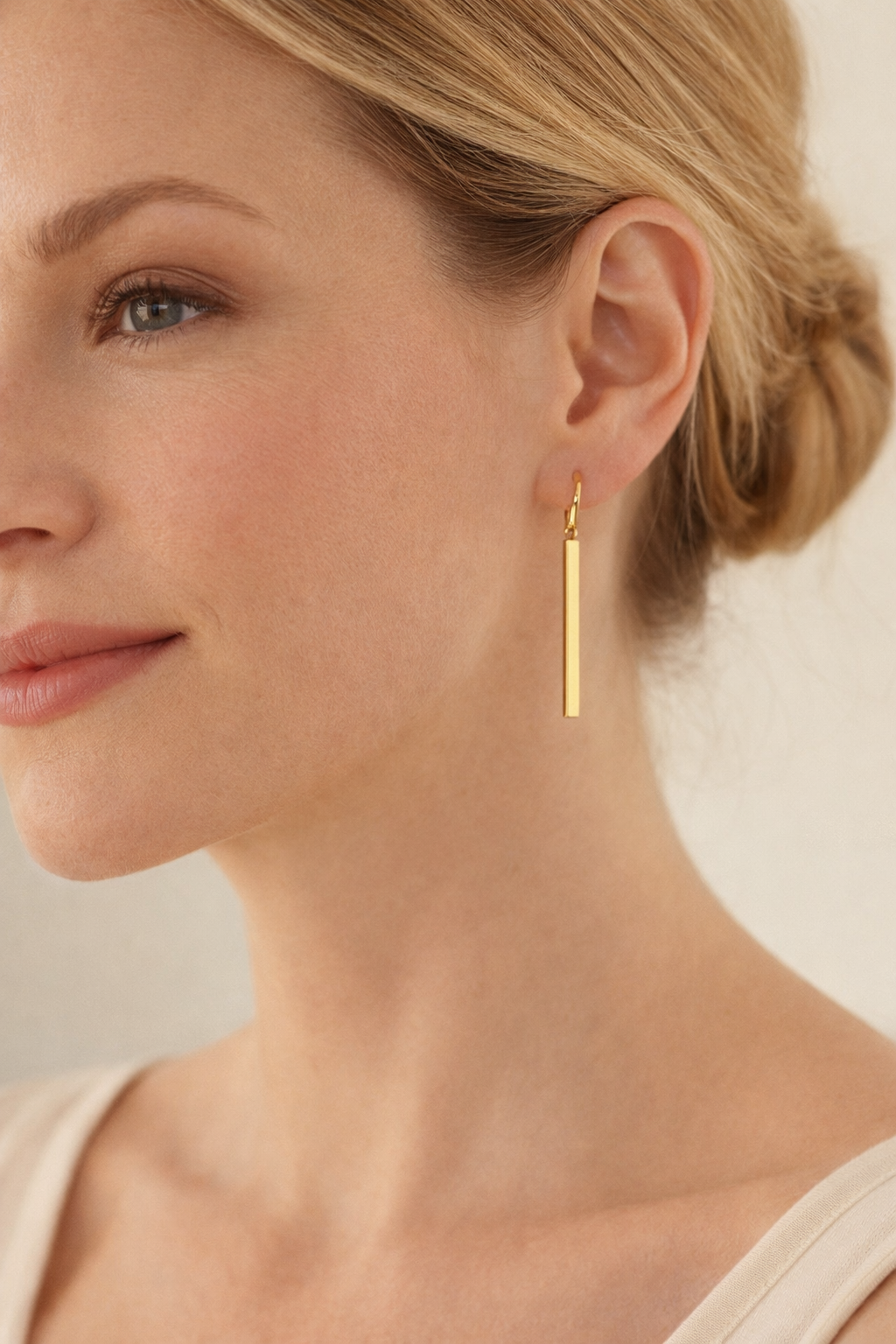 14K Gold Bar Drop Earrings 