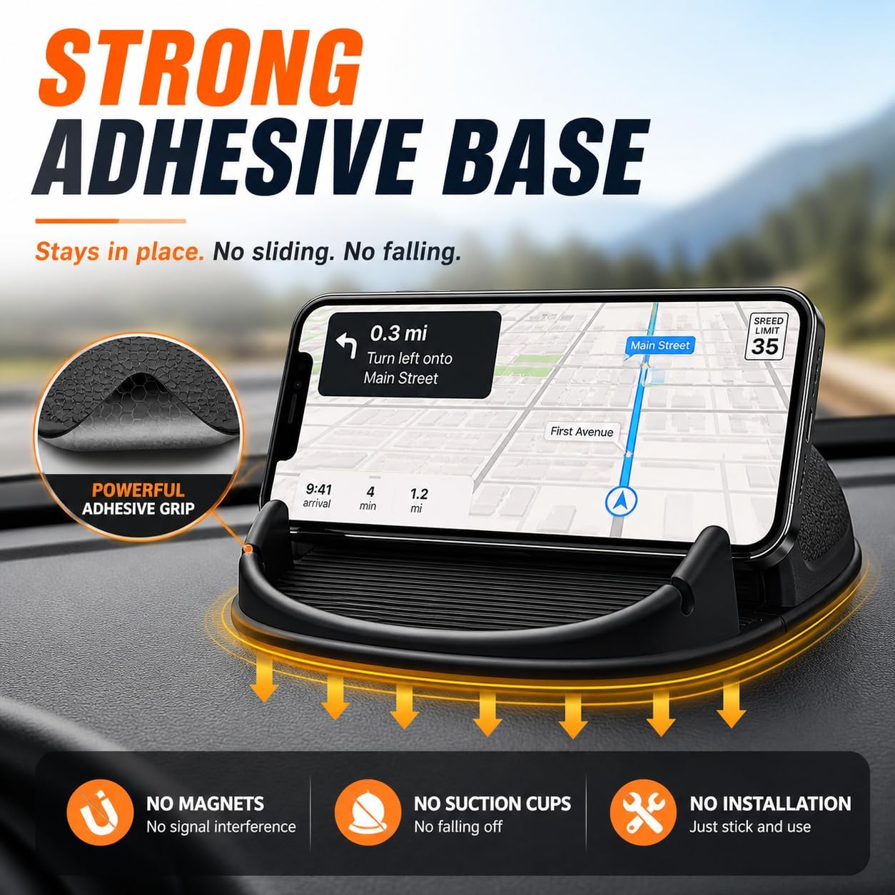 Silicone Car Phone Holder with Strong Adhesive Base