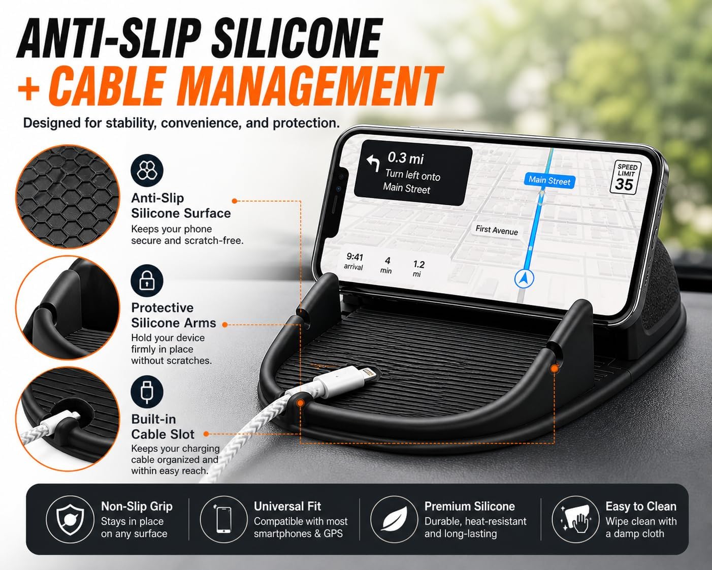 Silicone Car Phone Holder with Strong Adhesive Base